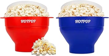 The Orginal HotPop Silicone Popcorn Maker - Microwave Popcorn Popper with Handles - Collapsible Bowl, Heat-Resistant, Easy to Clean, Red and Blue