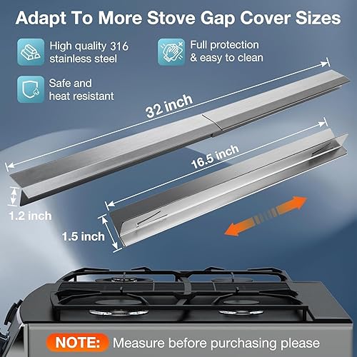 Miniatura 9 de 2 cubiertas para huecos de encimera de estufa de cocina, cubierta de huecos de acero inoxidable 304, kit de moldura de estufa, protectores de huecos