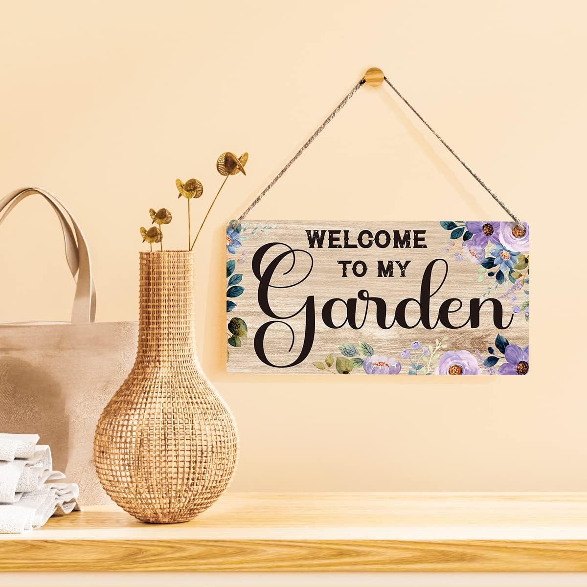 Welcome to My Garden Sign Gift Farmhouse Garden Wooden Hanging Sign Plaque Retro Wall Art Decor for Home Decoration 12 x 6 Inches image 2