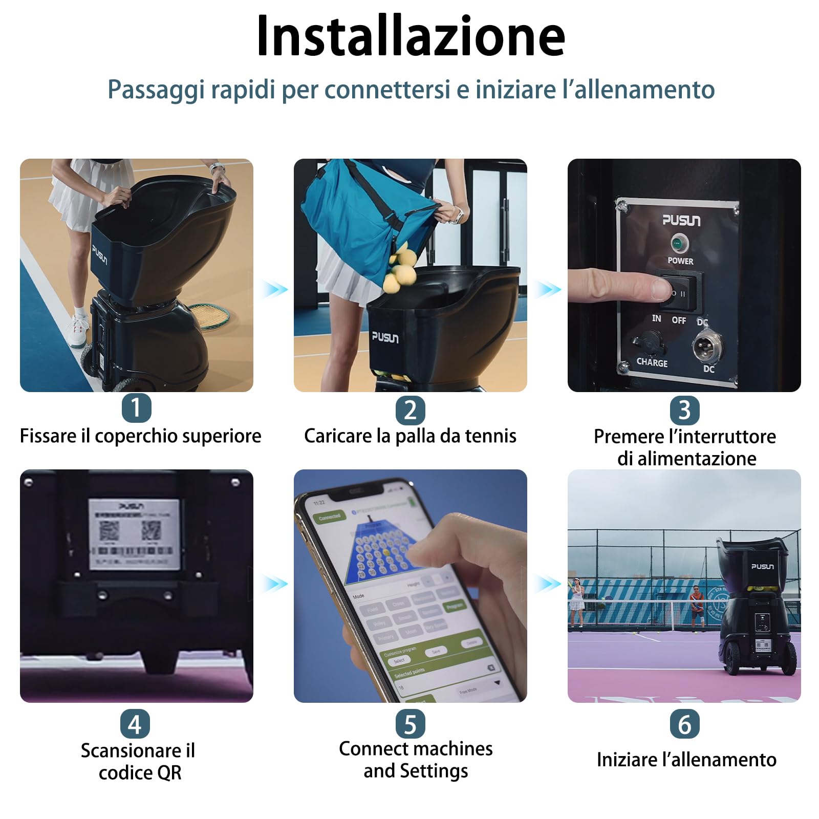 PT-Smart - Macchina per palline da tennis con app, telecomando | Lanciatore elettronico portatile | Batteria 4-6 ore | Oscillazione con Topspin e Backspin | Attrezzatura per allenamento per adulti |