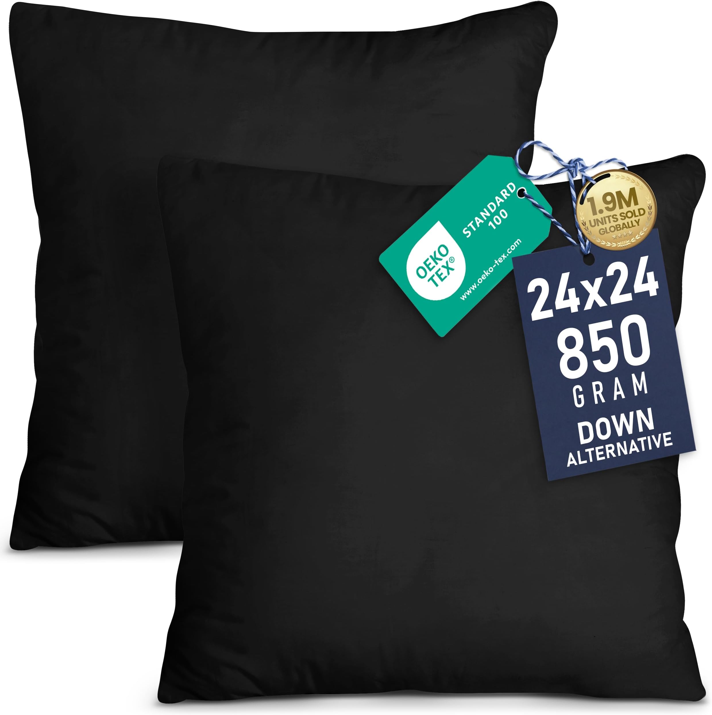 Utopia Bedding 24x24 Pillow Inserts, Set of 2, Black โ Indoor Decorative Throw Pillows for Bed, Sofa & Couch โ Soft, Supportive & Fluffy Cushion Inserts