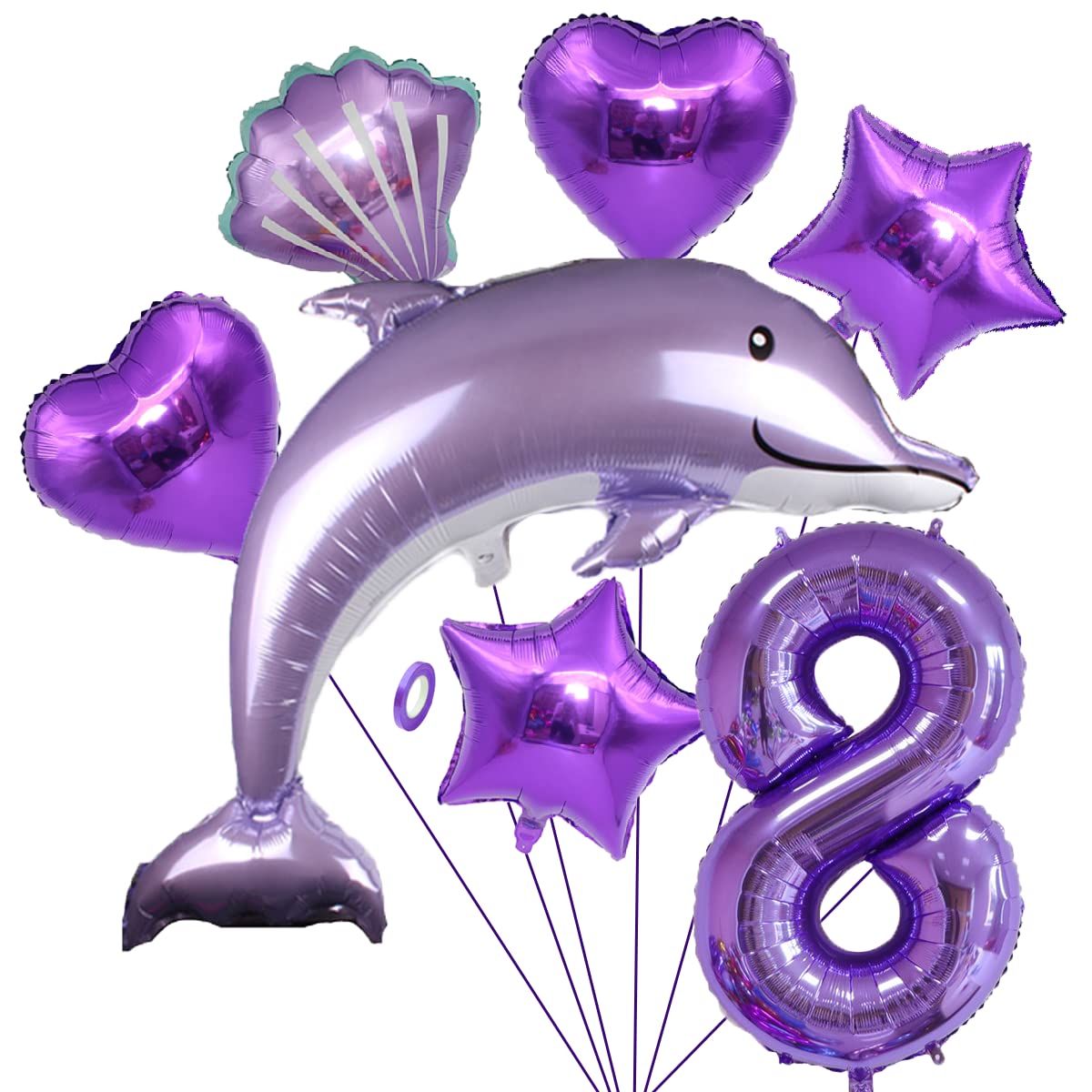 Delfin Geburtstagsballons – Lila, Mit Zahl 8, Für Mädchen-Partys