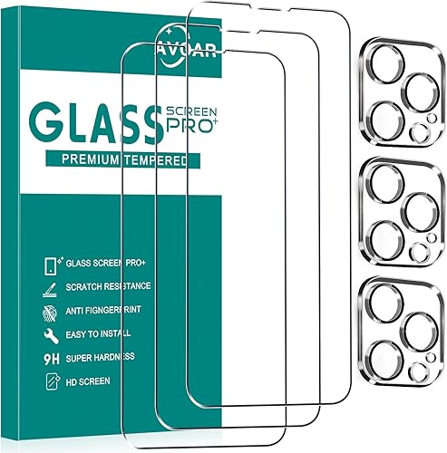 Paquete de 3+3 protectores de pantalla de vidrio para iPhone 13 Pro Max con protector de lente de cámara, película de vidrio templado transparente
