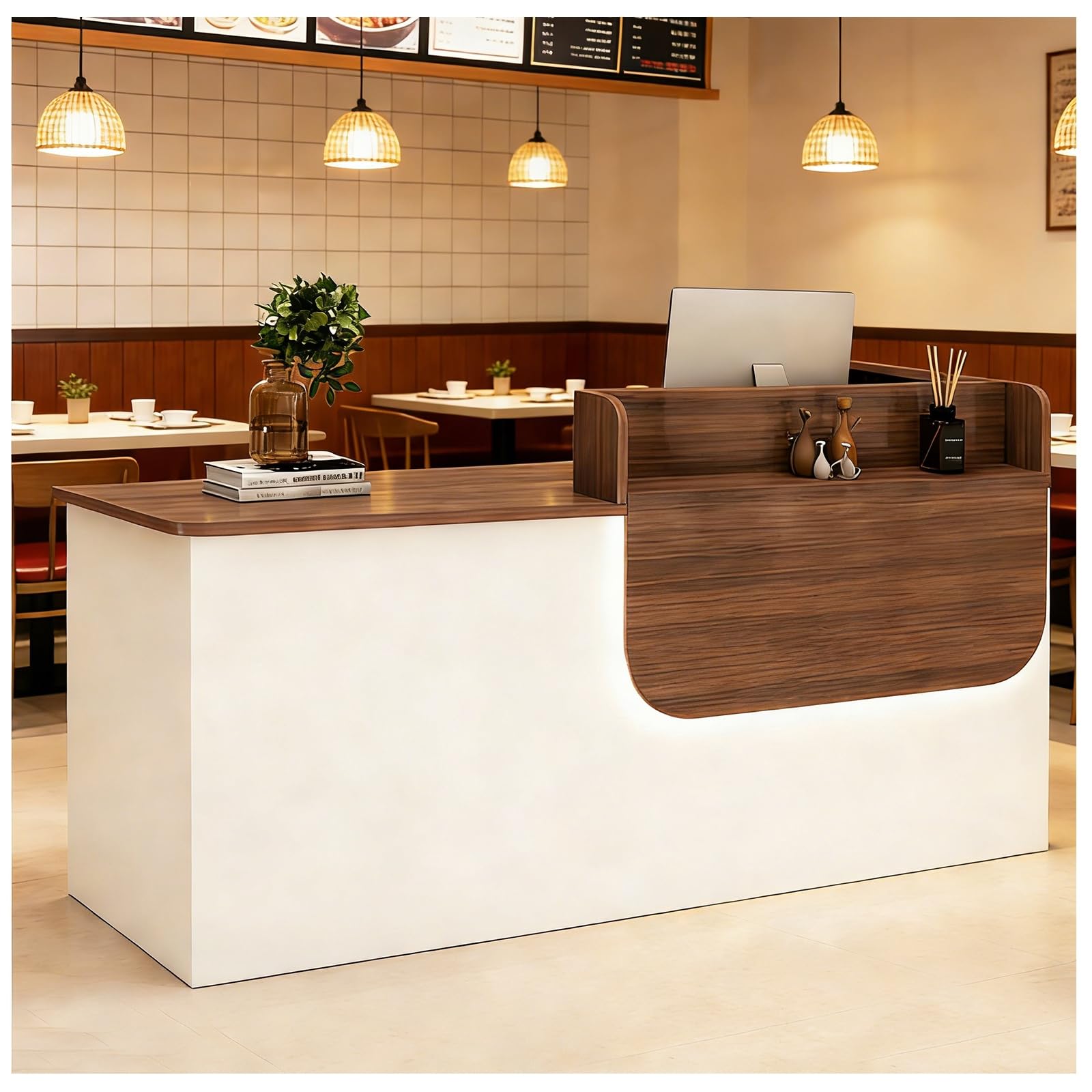 Nowoczesne biurko jonowe ze światłami LED, zamykane półki na klawiaturę, idealne do firmowych holów hotelowych, liczników detalicznych, 150 x 60 x 100 cm
