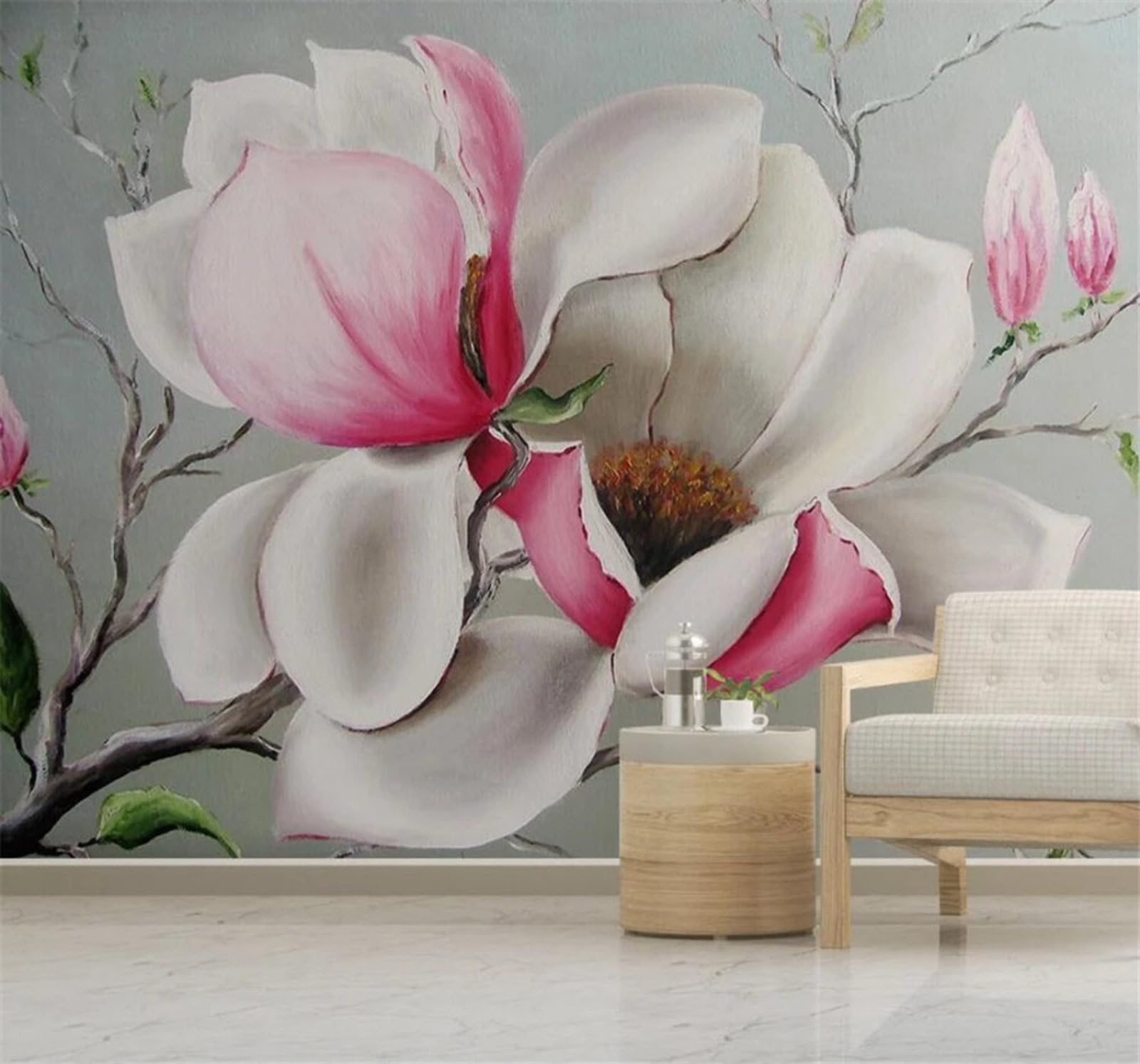 Minimalist Hand Drawn Three Dimensional Beautiful Magnolia Flowers 3D Wallpaper Easy Install Feature Office Living Room Sofa Bedroom TV Background Wall Decoration-400cm×280cm