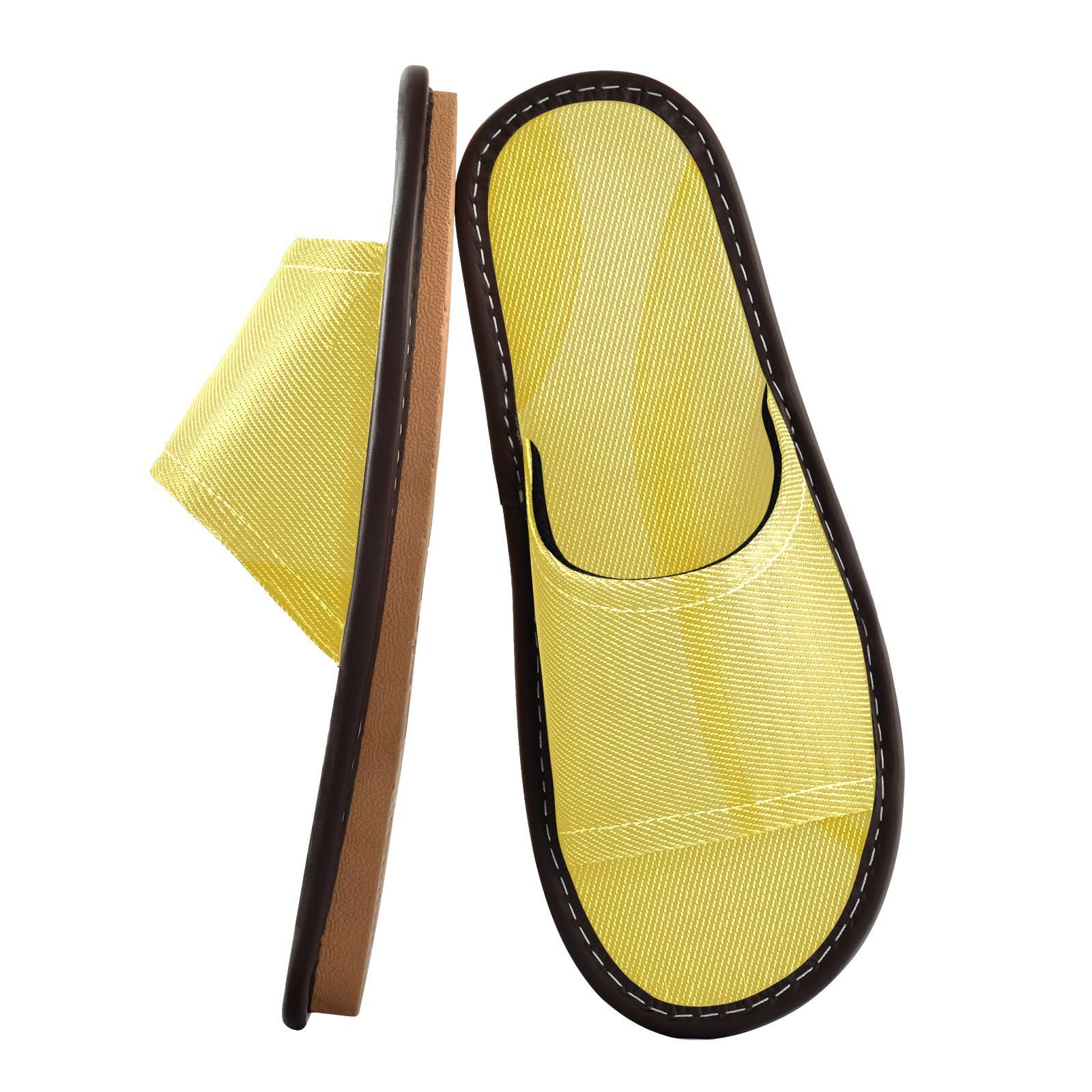 GuoChe Light Yellow Pattern Ultralight Soft Spa Slippers Indoor Rubber Sole Home Shoes for Pool, Hotel,