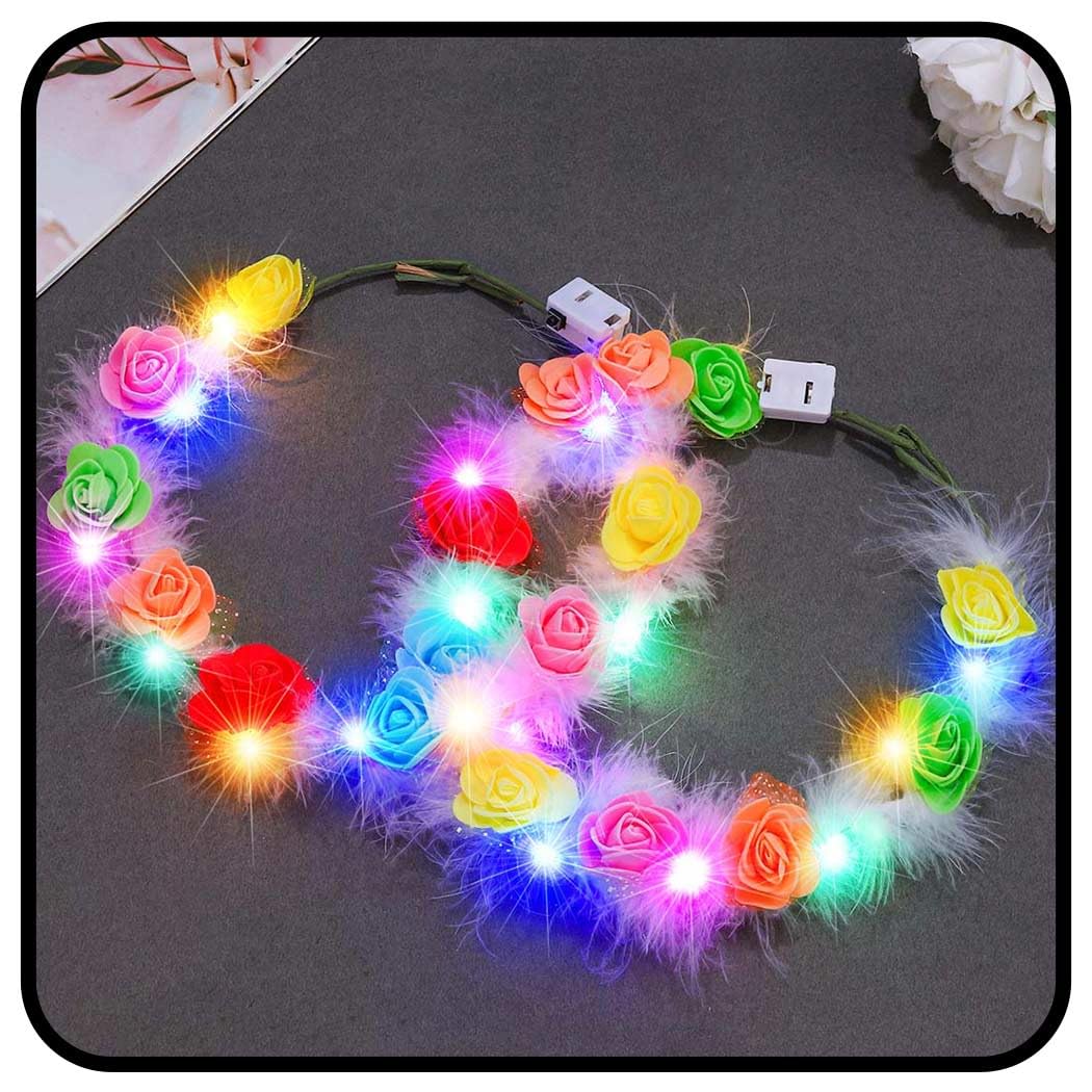 Zoestar LED Flower Crown Headband Light Up Feather Wreath Headbands Bridal Floral Headpiece Festival Costume Hair Accessories for Women