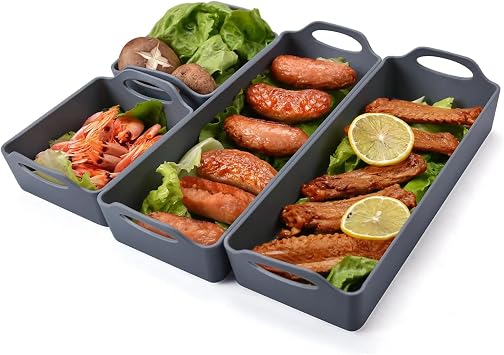Large Nonstick Bakeware Set Cake Silicone Sheet Pan, Premium Baking Pan Dividers Sturdy Heatproof Handles Non Stick Silicone Sheet Pan Set Suitable for Oven Cooking & Meal Prep4 Dividers