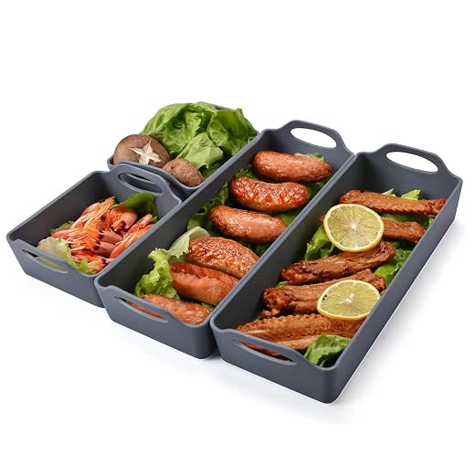 Nonstick Bakeware Set Silicone Baking Tray Dividers, Sturdy Heatproof Handles Silicone Sheet Pan Dividers For Cooking & Meal Prep, Premium Nonstick Tray 4 Cake Baking Set with Silicone Divider Trays
