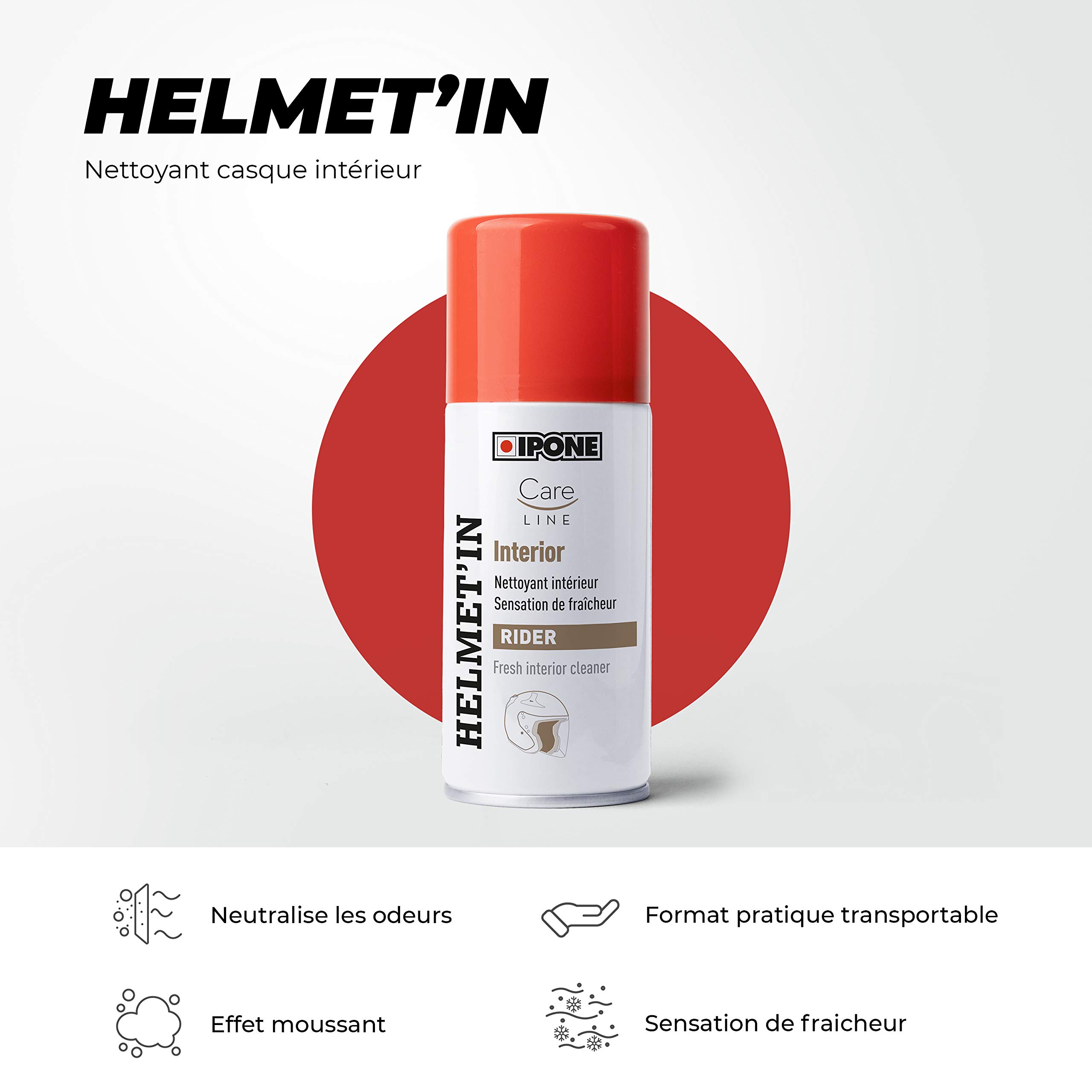 IPONE - Środek czyszczący wnętrze kasku do motocyklu Helmet’in - Neutralizuje zapachy - Efekt świeżości - 150 ML