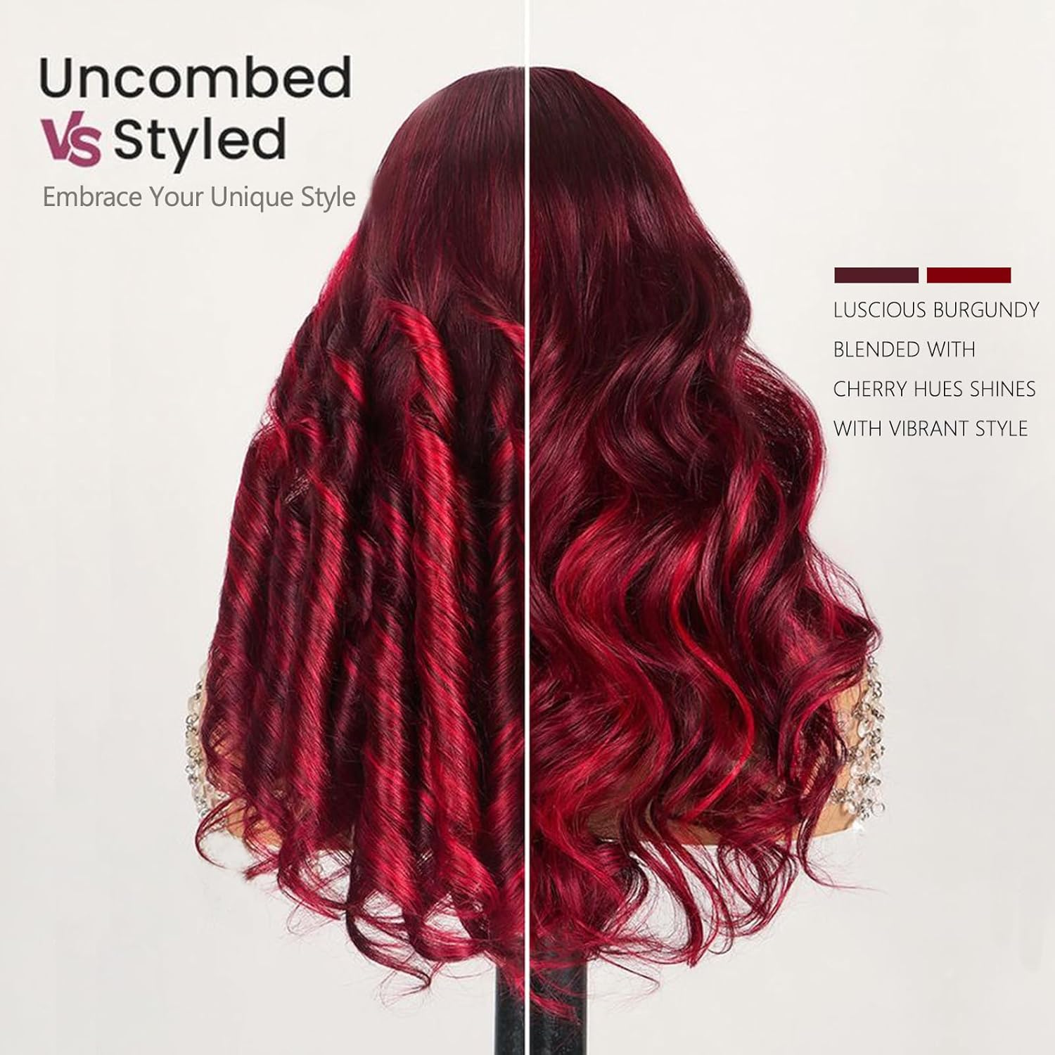 99j Burgundy Lace Front Wigs Human Hair 13x6 Body Wave Red Highlight Lace Front Wigs Human Hair Pre Plucked 200% Density HD Transparent Dark Red Colored Wigs Human Hair for Women 26 Inch
