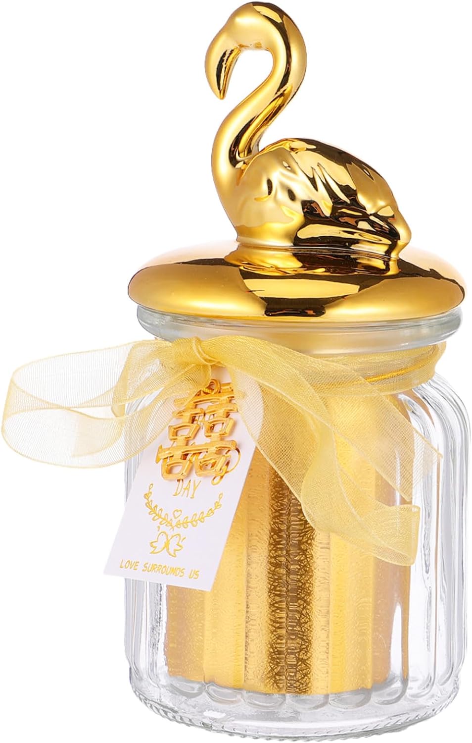 KICHOUSE Wedding Sealed Candy Jar with Ceramic Flamingo Lid Glass Candy Storage Bottle for Wedding Party Favors and Display for Event