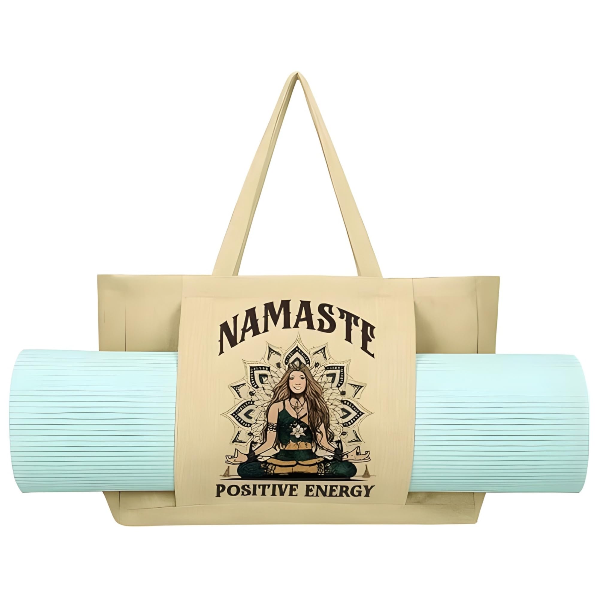 TheDogTagCo Personalised Yoga Mat Bag, Custom Cotton Linen Tote for Yoga & Gym, Eco-Friendly Reusable Bag with Name Print, Off-White, 50 x 35 x 15 cm