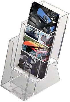 M&T Displays Clear Acrylic Brochure Leaflet Holder 4x6 Inch 3 Tier 3 Pockets Countertop Desktop Literature Rack Pamphlet Leaflet Flyer Card Display Stand Desk Organizer