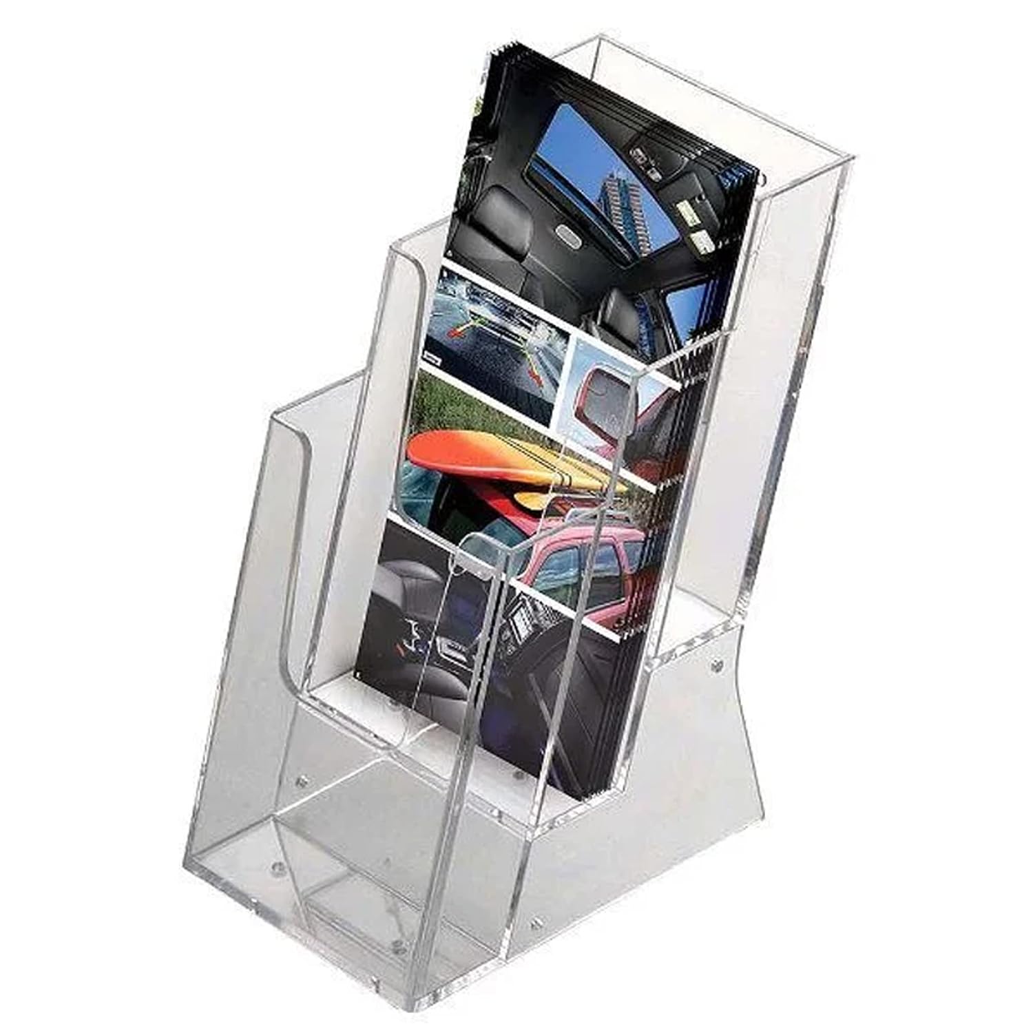 M&T Displays Clear Acrylic Desktop Brochure Holder 5.5x8.5 Inch 3 Tier 3 Pockets Desktop or Wall Mounting Literature Rack Pamphlet Leaflet Flyer Card Display Stand Desk Organizer - Image 8