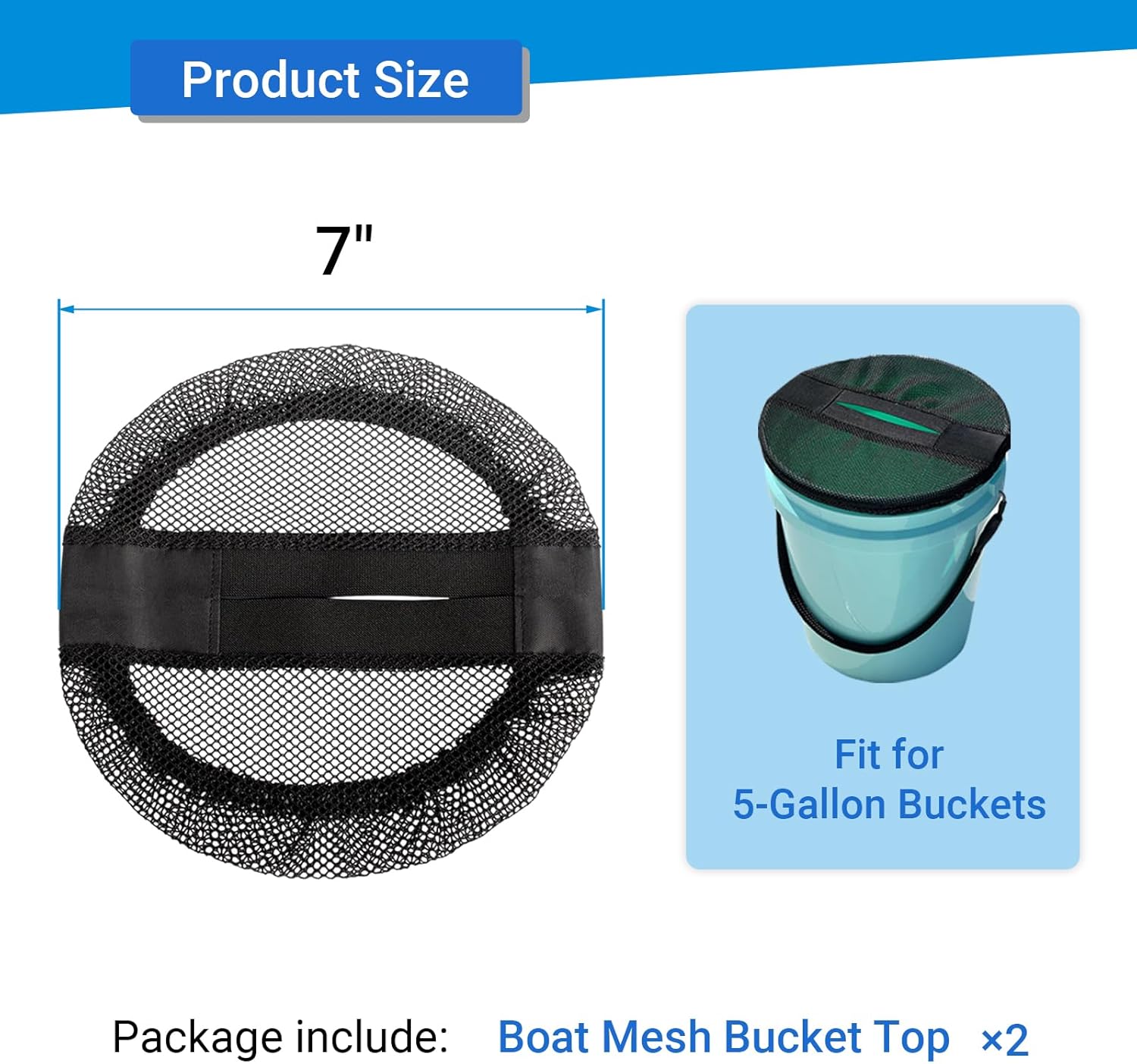 Boat Mesh Bucket Top Lid for 5 Gallon - Marine Trash Can Cover for Live Bait, Fishing Gear, Outdoor Use, 7" L x 4" W x 2" H