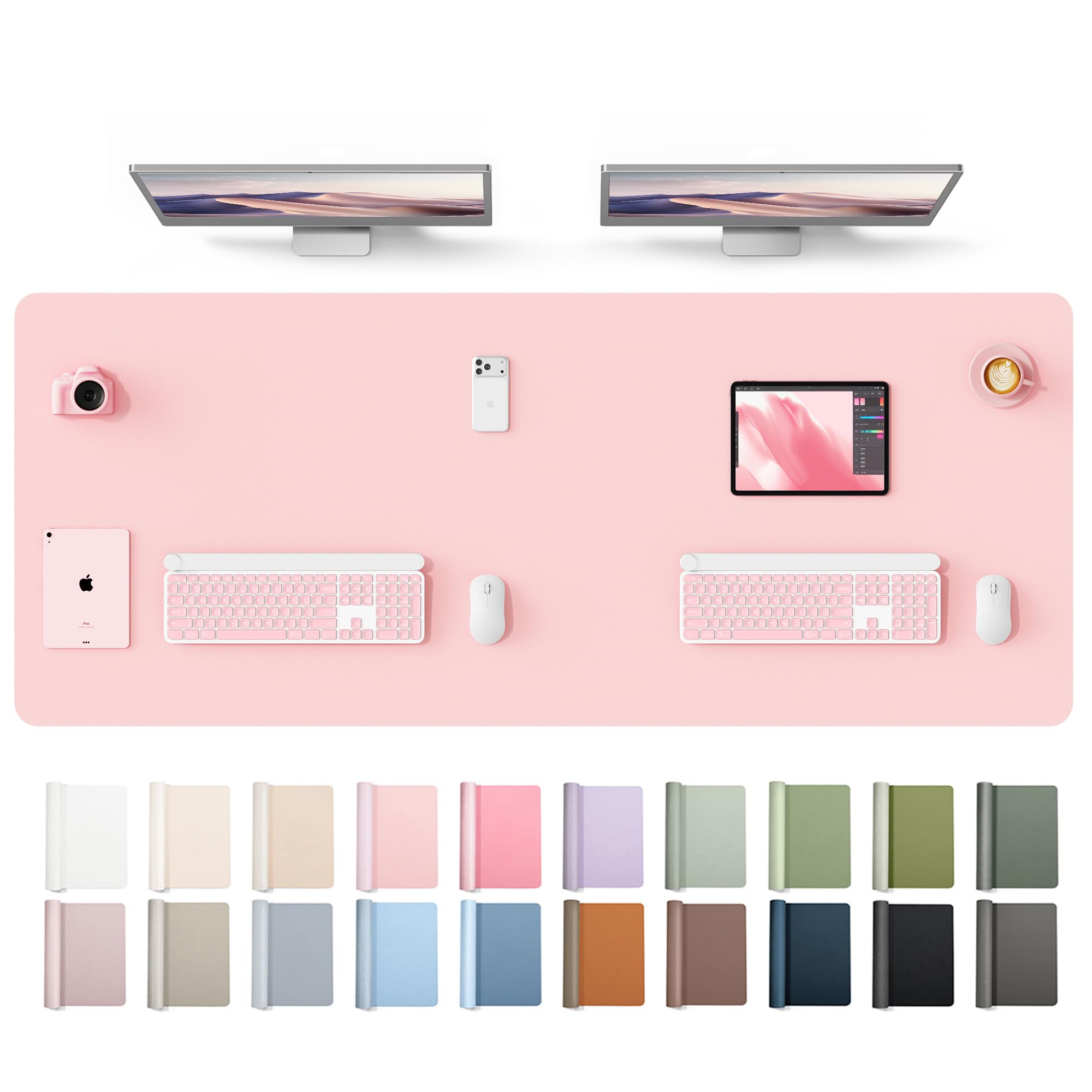 YSAGi Leather Desk Protector, Office Mat, Large Mouse Mat, Non-Slip PU Leather Blotter, Laptop Desk Mat, Waterproof Writing Pad for Office and Home(Light Pink, 63" x 24")