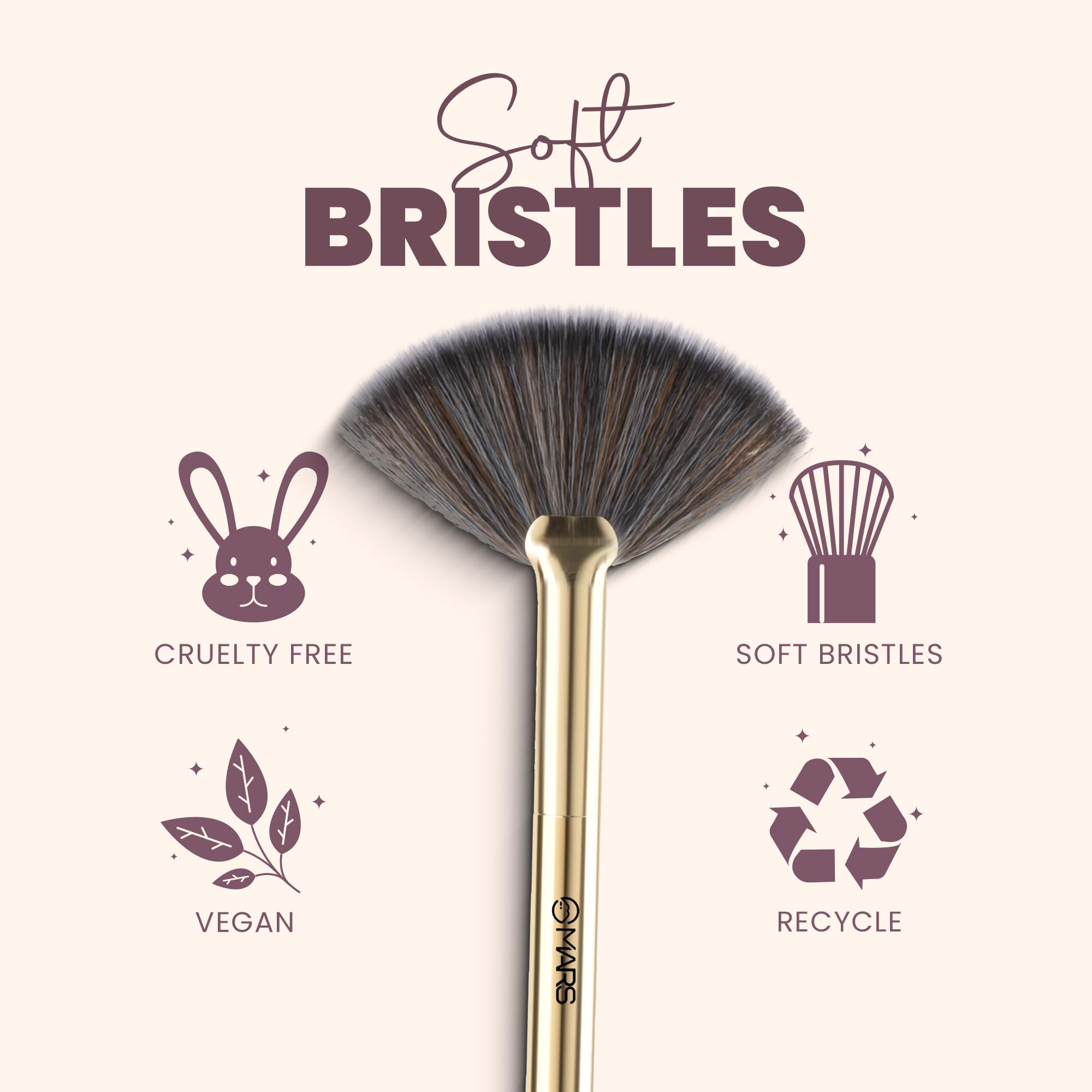 MARS Artist's Arsenal Professional Fan Brush For Face Highlighting | Precise Synthetic Brushes | Feather Soft Touch | Perfect For Highlighting | Luxe Packaging Makeup Brush (Golden) - Image 4 thumbnail