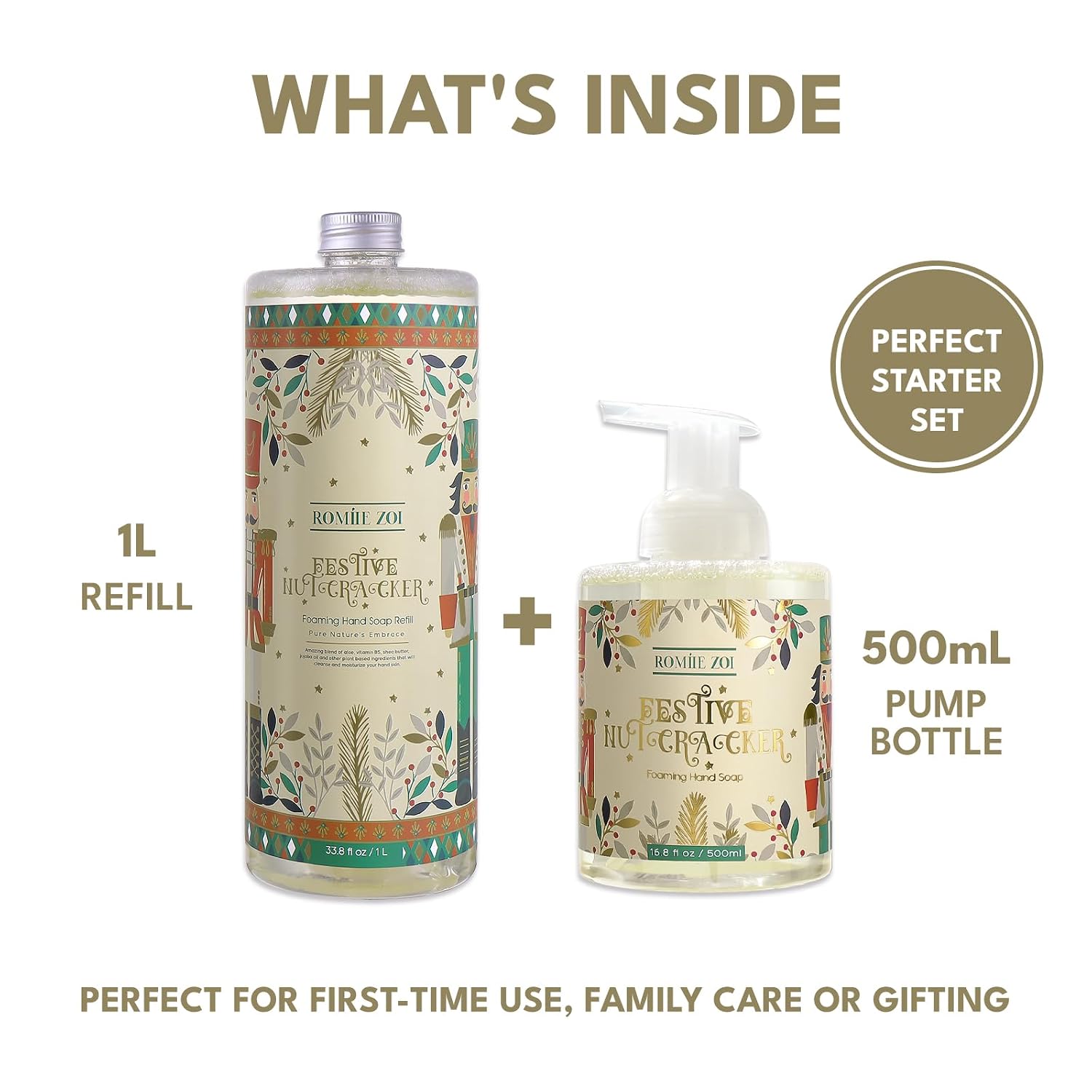 ROMIIE ZOI Christmas Foaming Hand Soap Refill Set, Festive Nutcracker, 1000 ML+500ml(Pack of 2) image 4