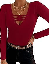 Women's Long Sleeve V-Neck T-Shirt Sexy Elegant Solid Color Slim Fit Basic T-Shirt for Autumn Winter