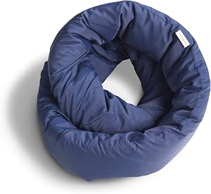Huzi Infinity Pillow - Versatile Soft Neck Support Scarf Travel Pillow for Sleep in Flight, Airplane (Navy)