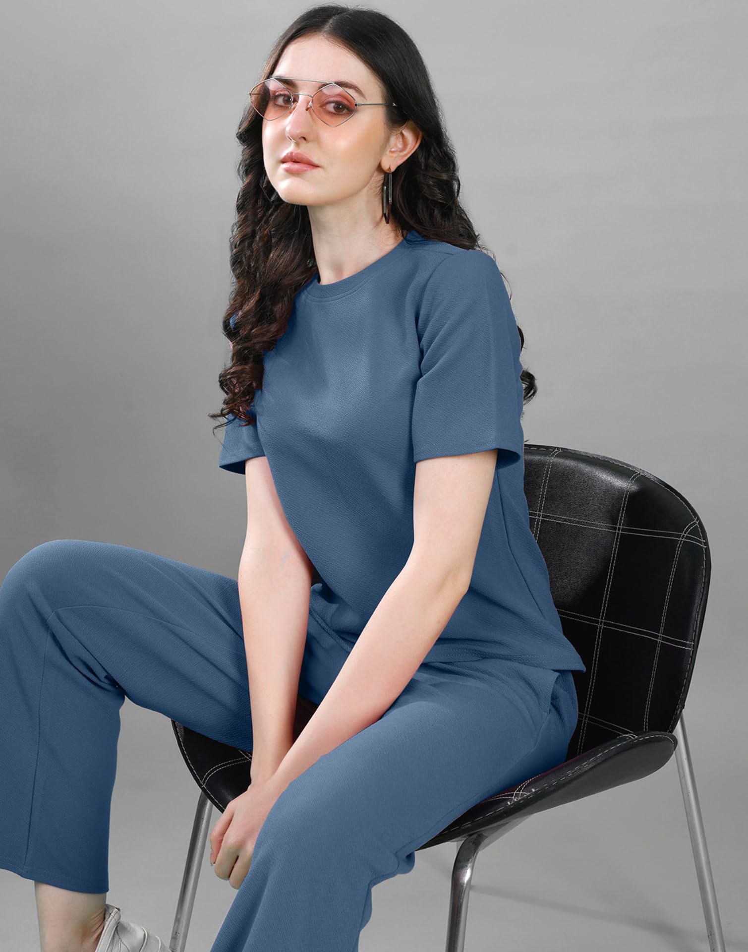 Selvia Women's Tops and Trouser Co ord Set, Lycra dress for woman Stylish (707CTK11671N-XL_Steel Blue) 3
