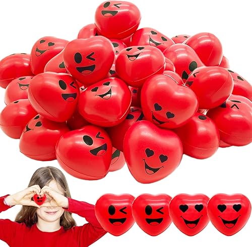24 bolas de alivio del estrés del corazón bola roja para el día de San Valentín mini bolas de espuma en forma de corazón para niños y adultos regalo