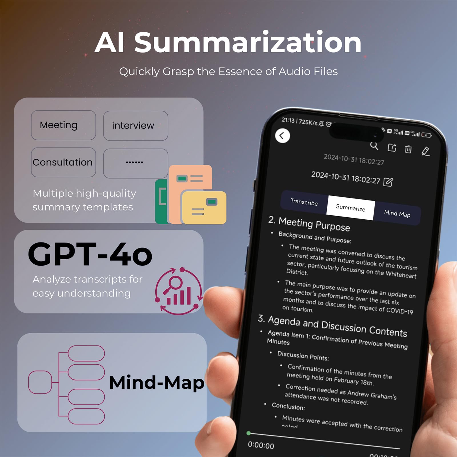 64GB Grabadora de Voz IA woeaozy - Grabadora Portátil con Activación por Voz, Transcribe y Resume con tecnología de IA, Soporta 102 Idiomas, Reducción de Ruido, Reproductor MP3