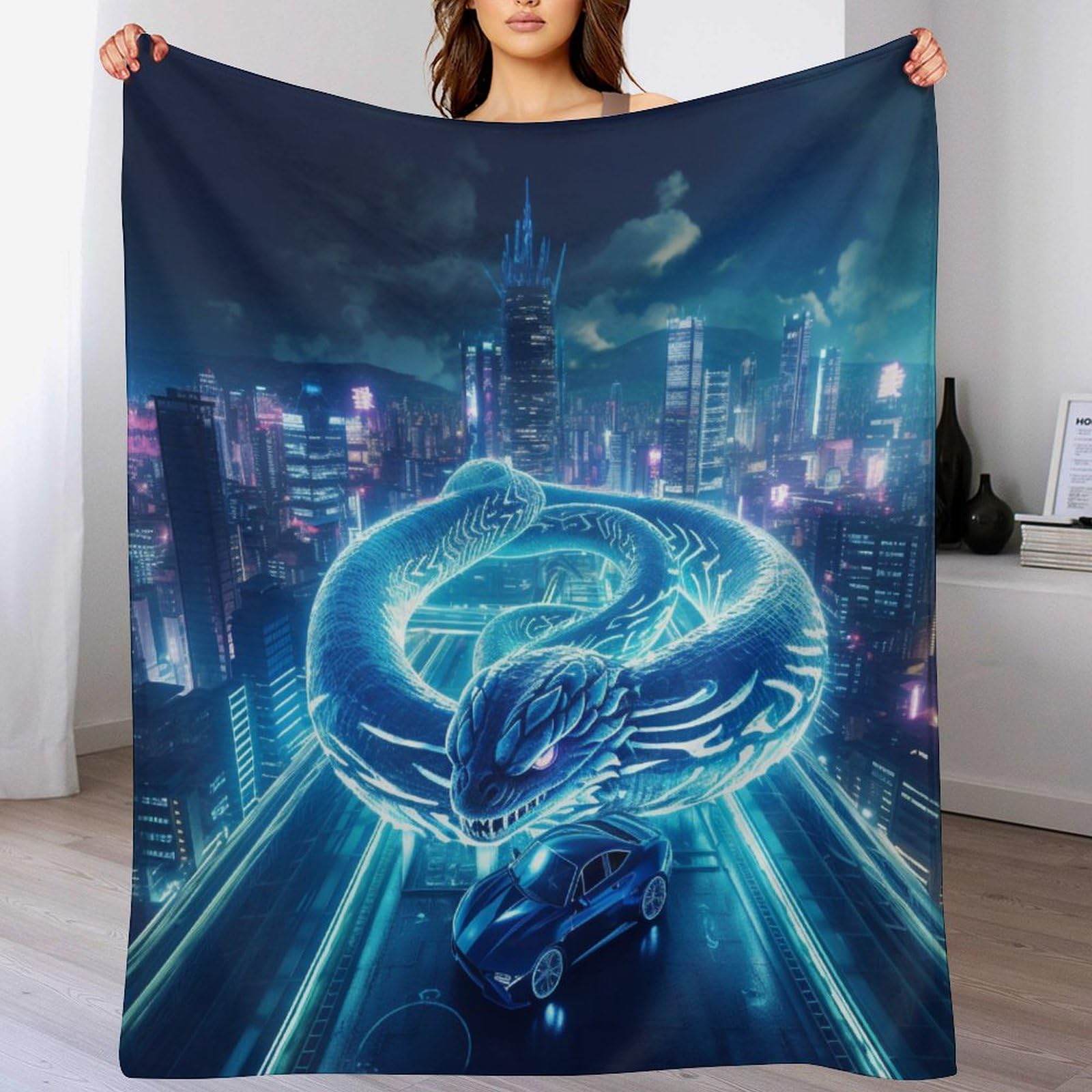 Couverture néon serpent en flannel douce de 100x130 cm pour lit