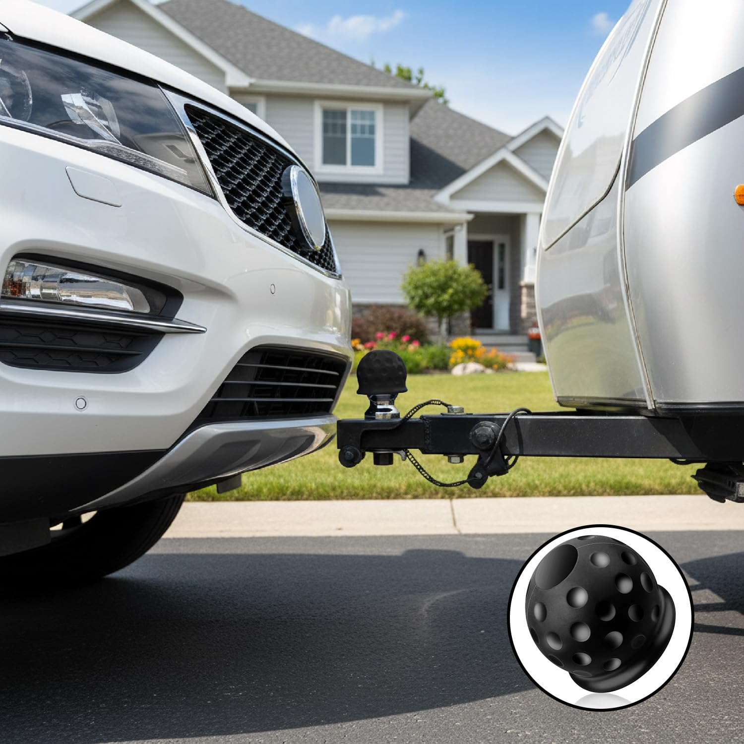 Tow Bar Ball Cover Trailer Ball Head Cover, Soft PVC Protection for 50mm Hitch Balls, Abrasion Resistant Dust Proof Tow Ball Cover(Black) — view 5