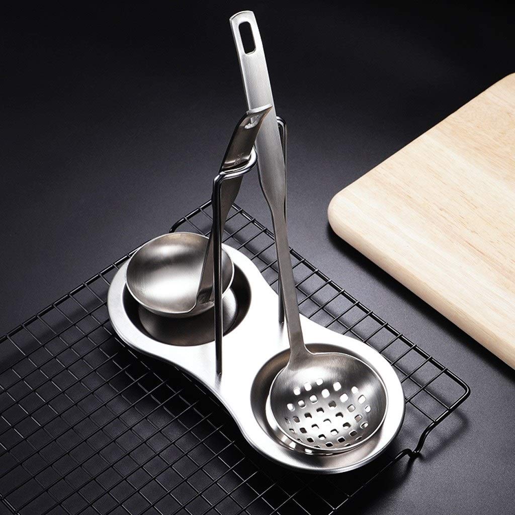Cuillère/cuillères à soupe Louche en acier inoxydable et vertical cuillère Set brossé mat Rest Rechercher Louche Cuillère et Porte-Ustensiles de cuisine Support Plateau (Argent) Petites Cuillères/Cuil