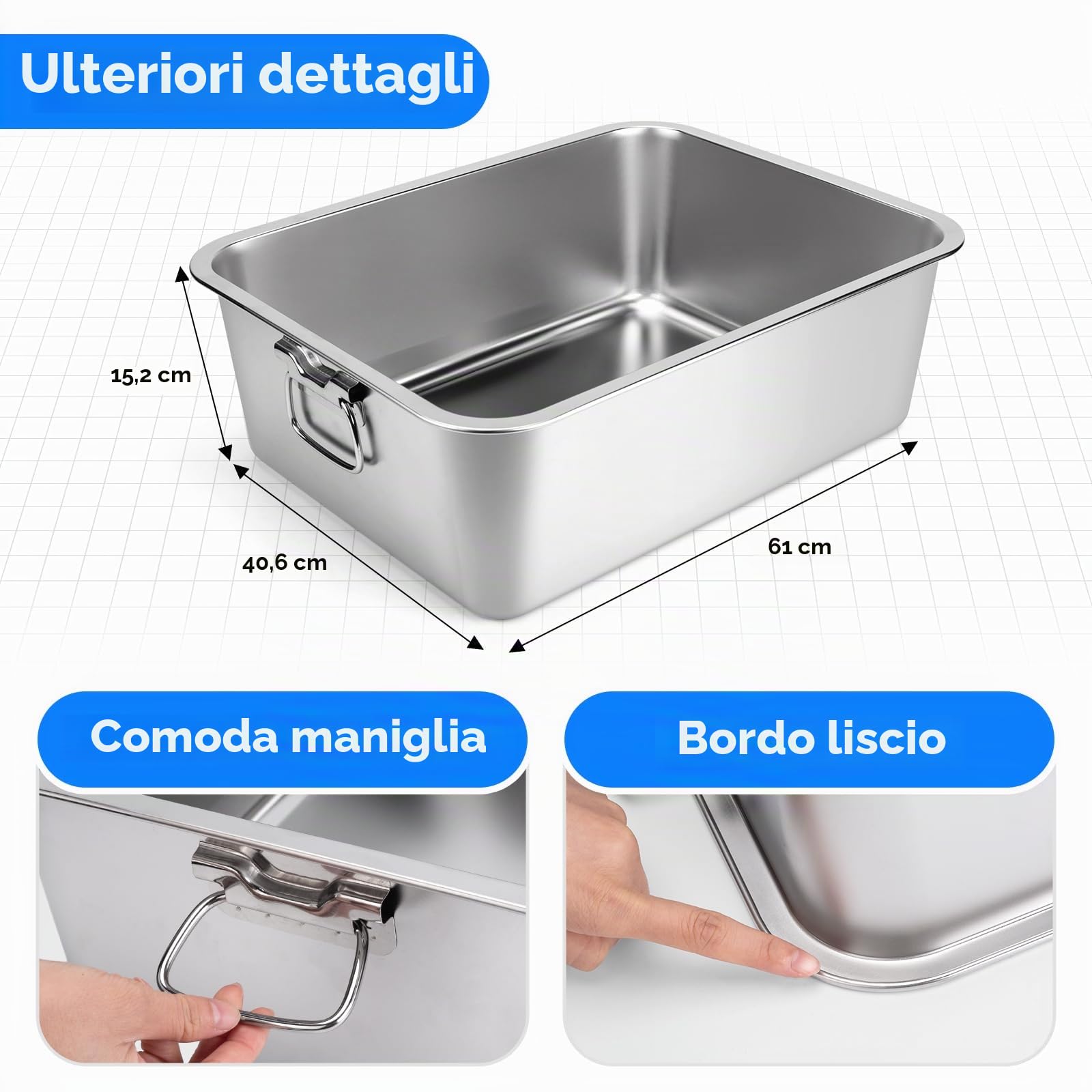 Lettiera per Gatti in Acciaio Inox, Lettiera con maniglia per gatti e Conigli, Plateau d'alimentation rabattable, lettiere antiodore, superficie liscia antiaderente (60x40.5x16.5cm)