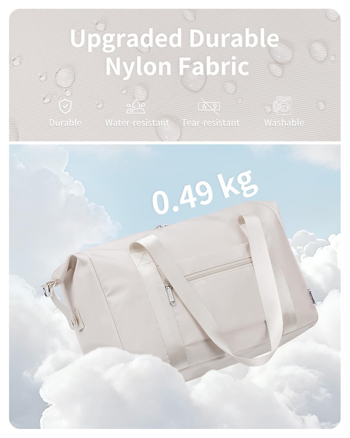 Narwey Travel Duffle Bag for Women Men, Weekender Sports Gym Tote Bags for Women, Personal Item Travel Bag Airplane, Overnight Hospital Shoulder Bag, Carry on Luggage with Trolley Sleeve (Beige) - 5