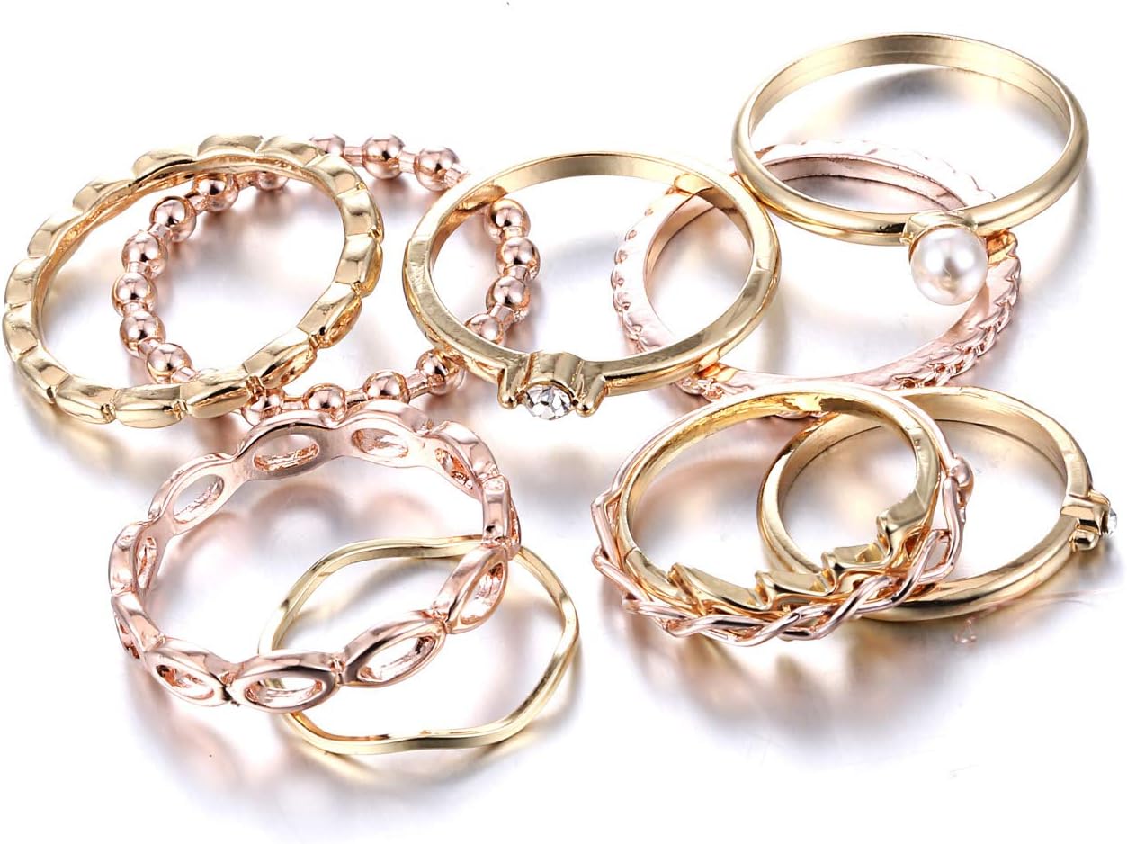 RINHOO FRIENDSHIP 10PCS Bohemian Retro Vintage Crystal Joint Knuckle Finger Rings Sets