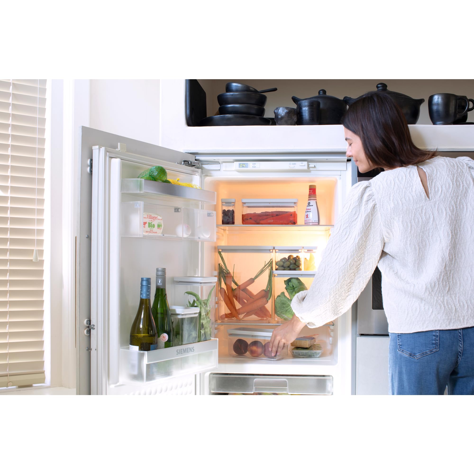 Juego de 3 botes apilables TASTY+ Brabantia - 2 x 1,6 L + 1 x 3,5 L | Recipiente hermético para alimentos con tapa de silicona para cocina | Tarro para comida seca/húmeda, azúcar, harina | Light Grey