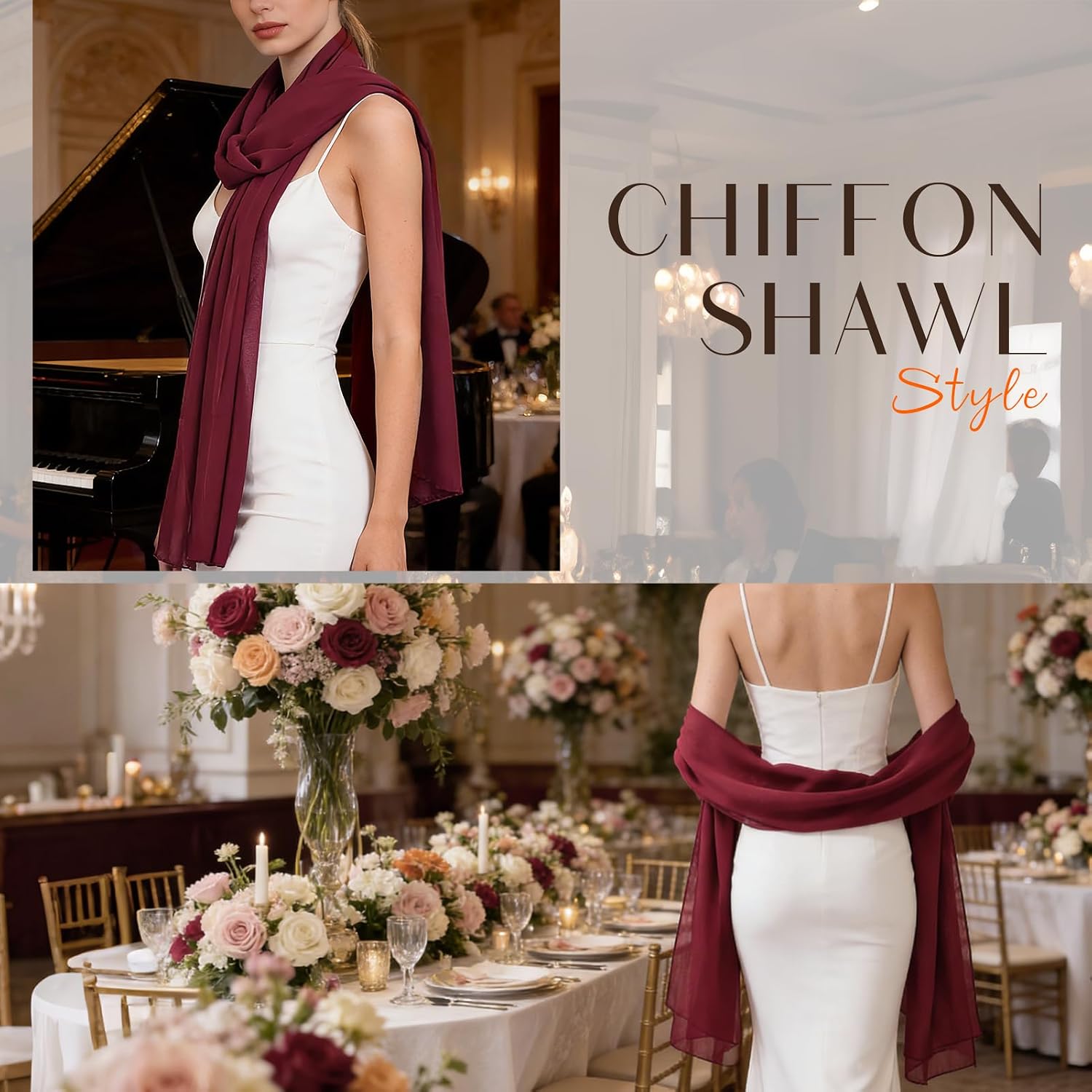 Women’s Chiffon Shawl Wrap Elegant Soft Sheer Scarf for Evening Dresses Wedding Bridal and Formal Occasions image 2
