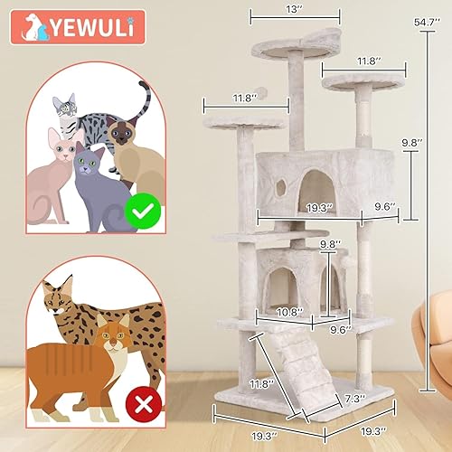 Miniatura 7 de Torre de escalada para gatos de 54 pulgadas con poste rascador perca para casa para gatos condominio de madera para gatos torre de árbol para gatos