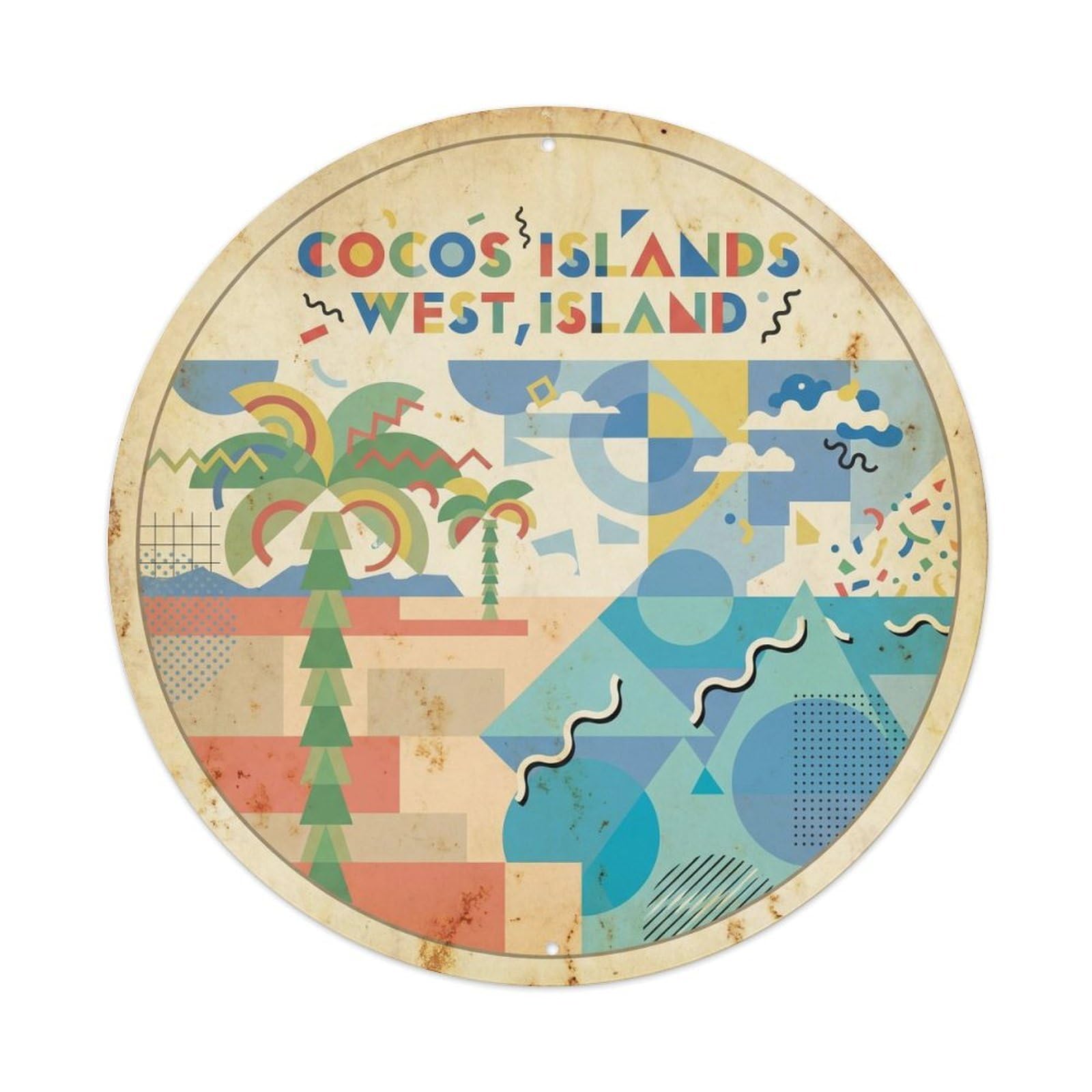 Cocos Islands West Island Atoll Resort Mid Century Metal Tin Sign