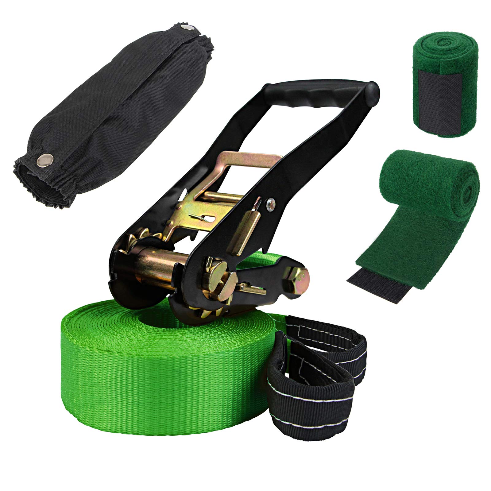 ALPIDEX Slackline 15 m 2t + 2 x Protections pour Arbre + Protection de tendeur