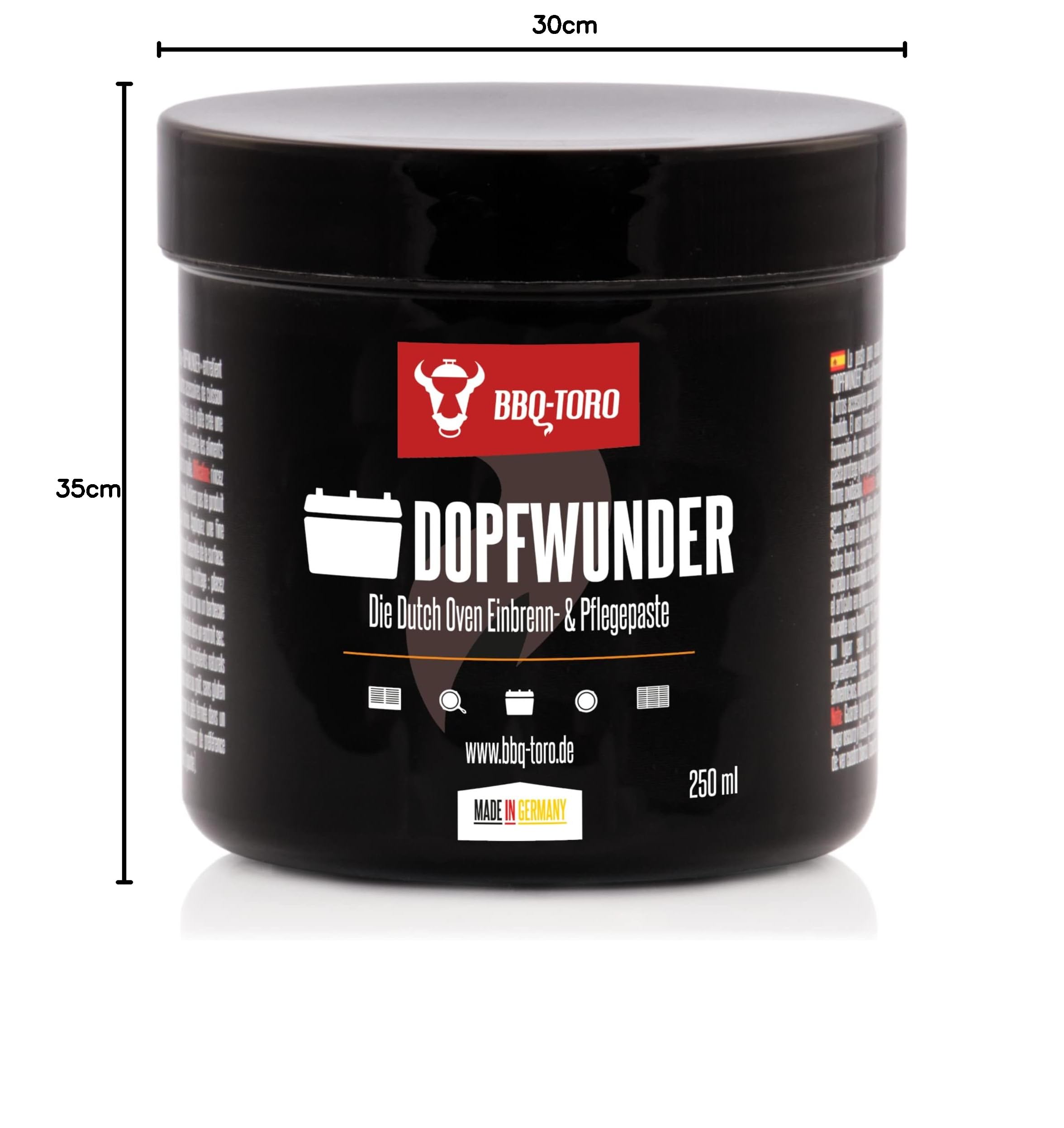 BBQ-Toro 8-teiliges Dutch Oven Starterset mit 4,2 Liter DO + Dopfheld + Dopfwunder + Dekelheber + Ringreiniger + Untersetzer