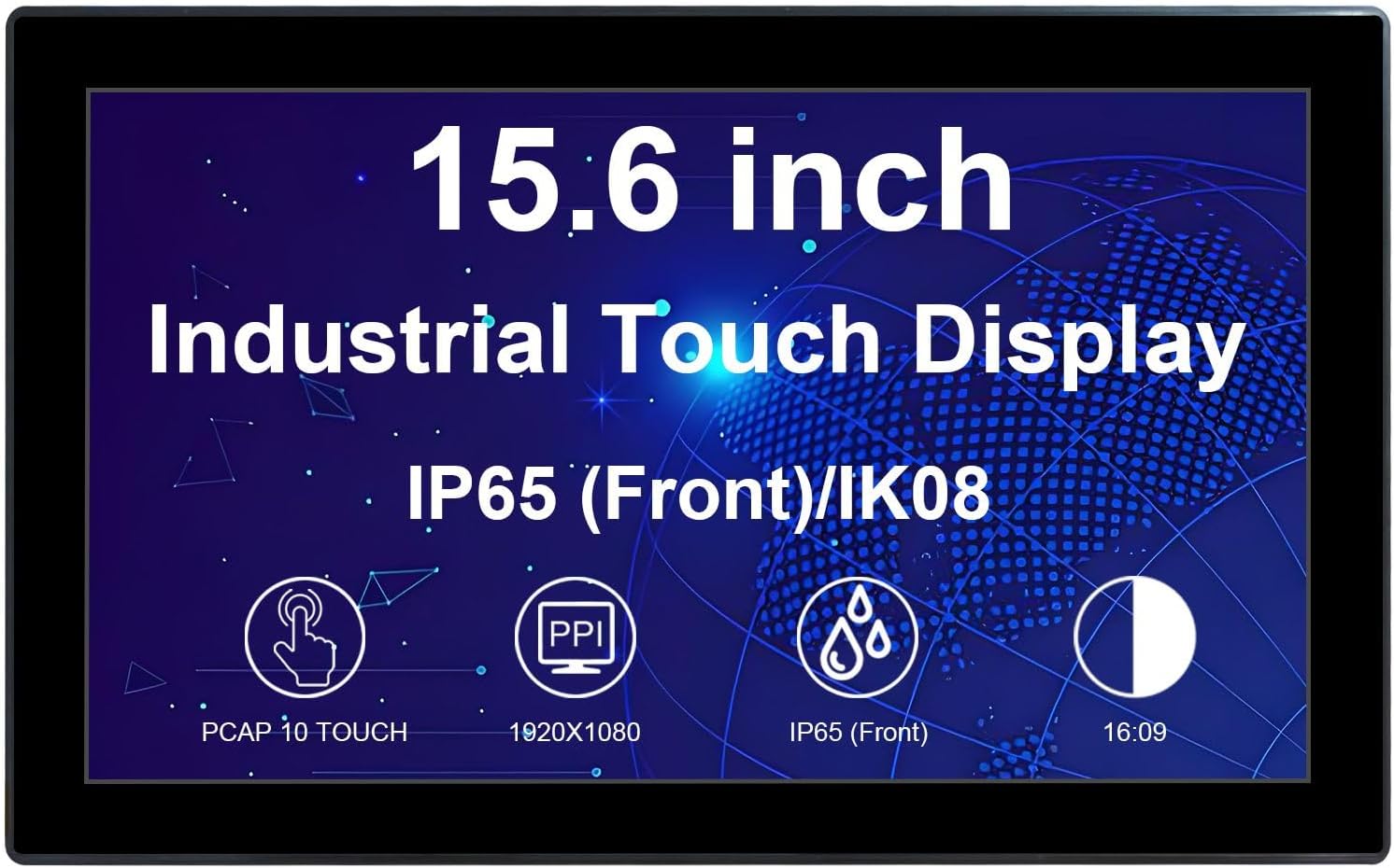 VSDISPLAY 15.6'' 1920x1080 Industrial Touch Monitor IP65 Front Waterproof