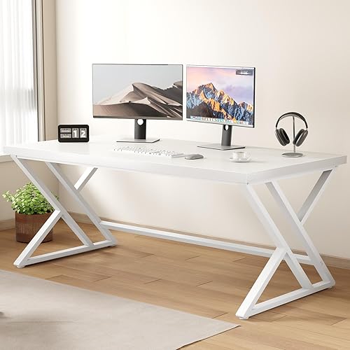 LVB Moderno escritorio blanco para computadora, escritorio industrial largo para oficina en casa para estudiantes, escritorio de trabajo de estudio