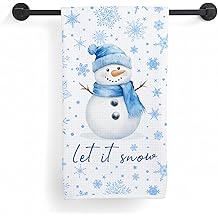 Blue Winter Snowman Kitchen Towels, Christmas Snowflake Dish Tea Towels, Preppy Blue Christmas Snowman Snowflake Decorative Hand Towel for Kitchen Bathroom, 16x24 Inch