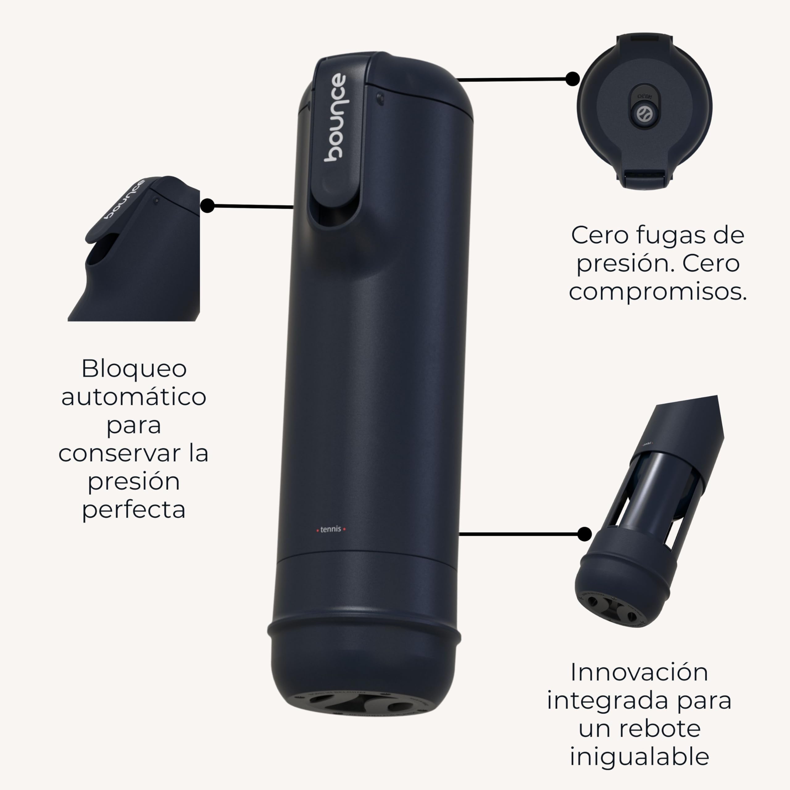 Bounce Tube - Presurizador de Pelotas de Tenis | hasta 4 Bolas – Conserva la Presión – Accesorios Premium – Vida x3 – Diseño Compacto y Robusto