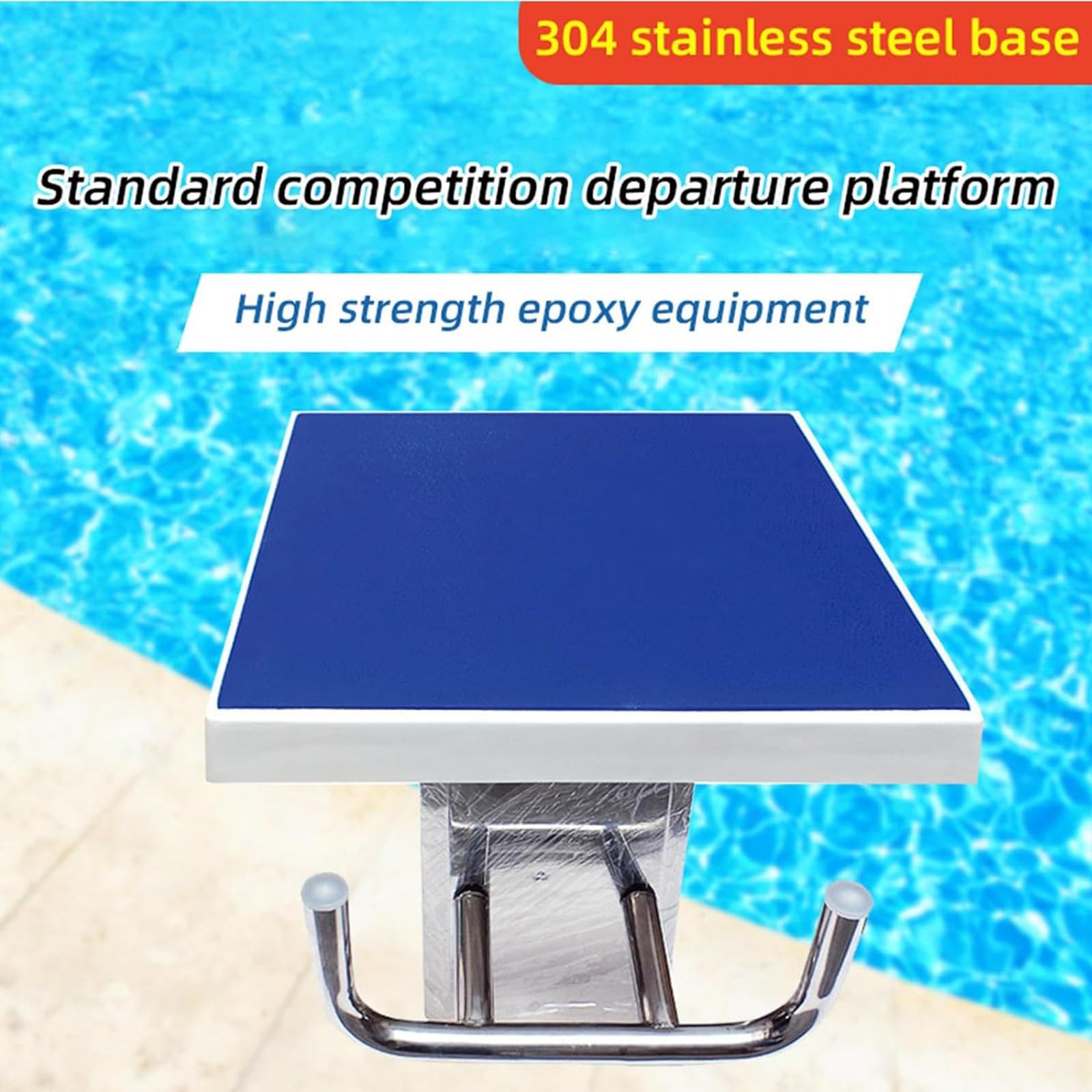 Piattaforma per immersioni in piscina con base in acciaio inox, superficie inclinata antiscivolo, angolo di 9°, capacità 300 kg per piscina attuale e competizione