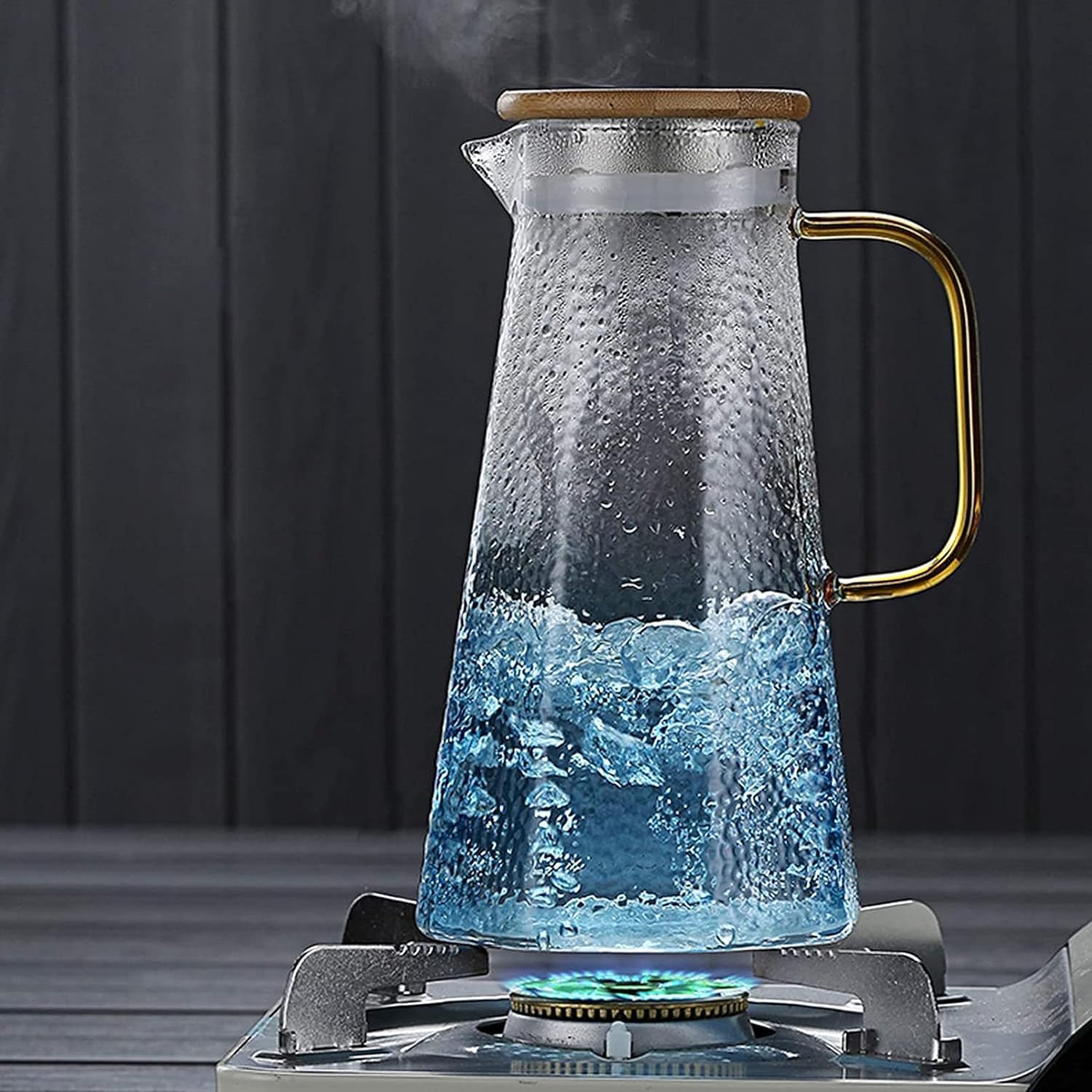 Caraffa per brocca in vetro blu con coperchio e manico Teiera in vetro borosilicato facile da pulire Succo resistente al calore, latte, bevande fredde o calde Bollitori per tè,2L