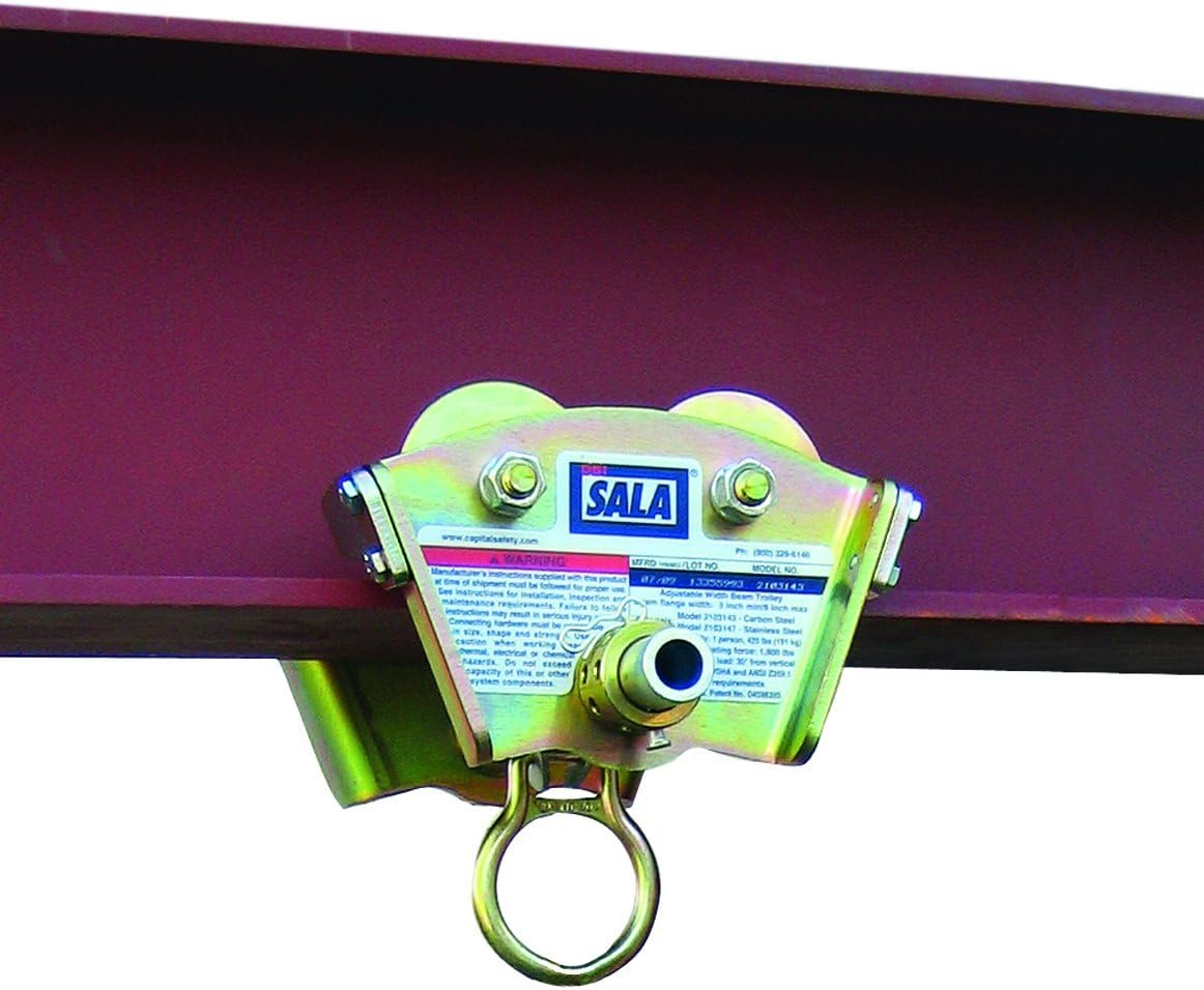 DBI-SALA 2103143 Trolley For I-Beam For Use W/Self Retracting Lifeline (Fits Beam Flanges 3"-8" In Width Up To 11/16" Thick), Gold