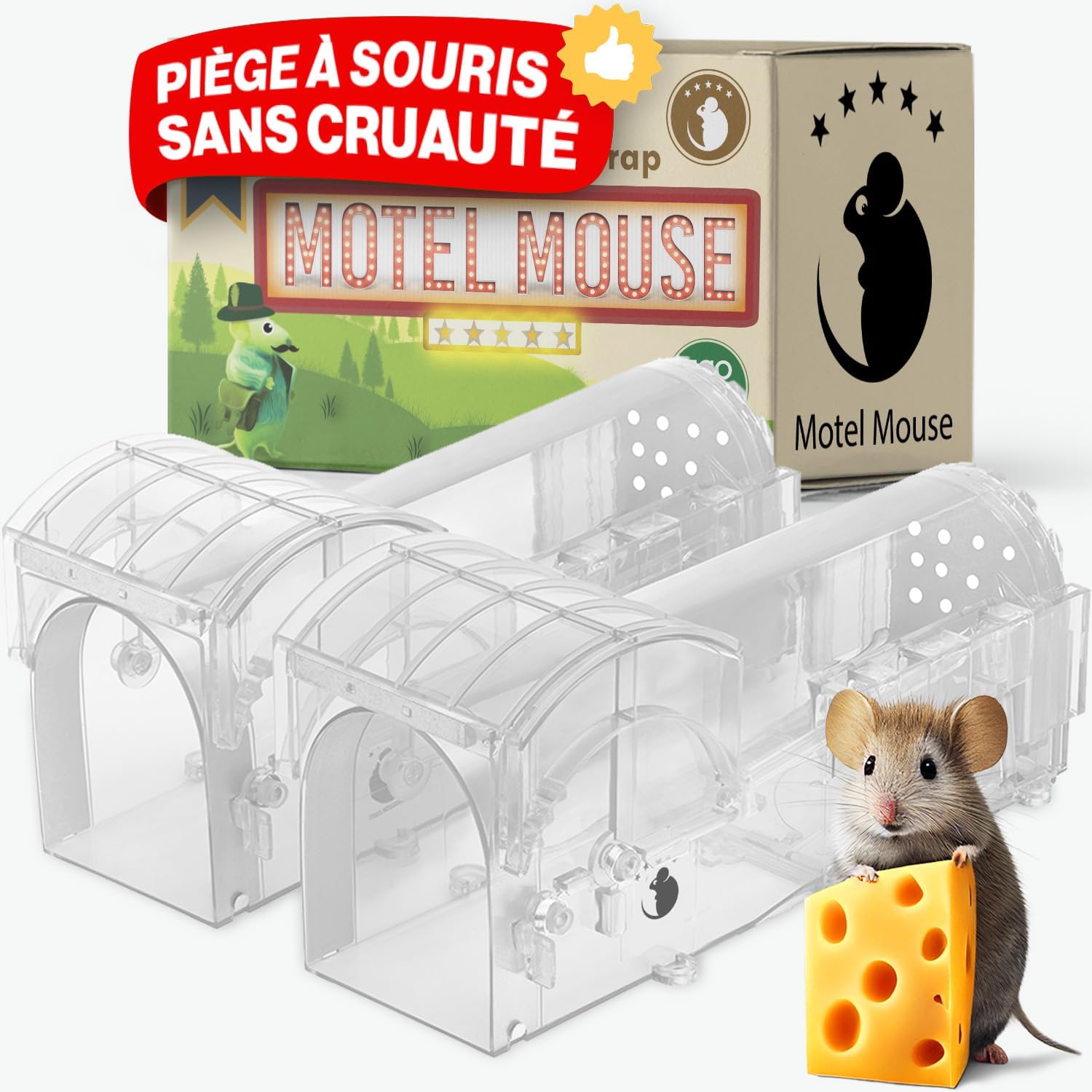 Motel Mouse Piège a Souris Vivante pour Intérieur & Extérieur Facile à Utiliser, Facile à