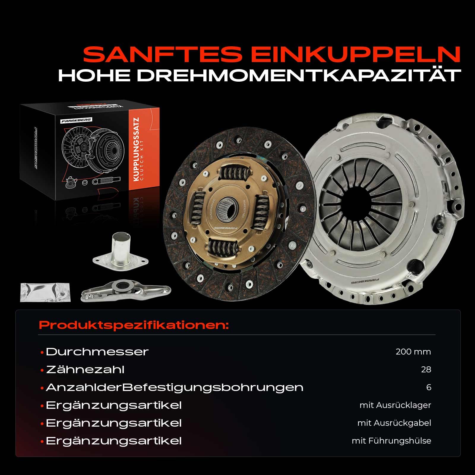 Frankberg Kupplungssatz Kompatibel mit Golf VI 5K1 1.4L 2008-2012 Polo 6C1 6R1 1.2L 1.4L 2009-Heute Fabia II 542 1.2L 1.4L 2006-2014 Leon 1P1 1.4L 2006-2012 Replace# 02T141153F