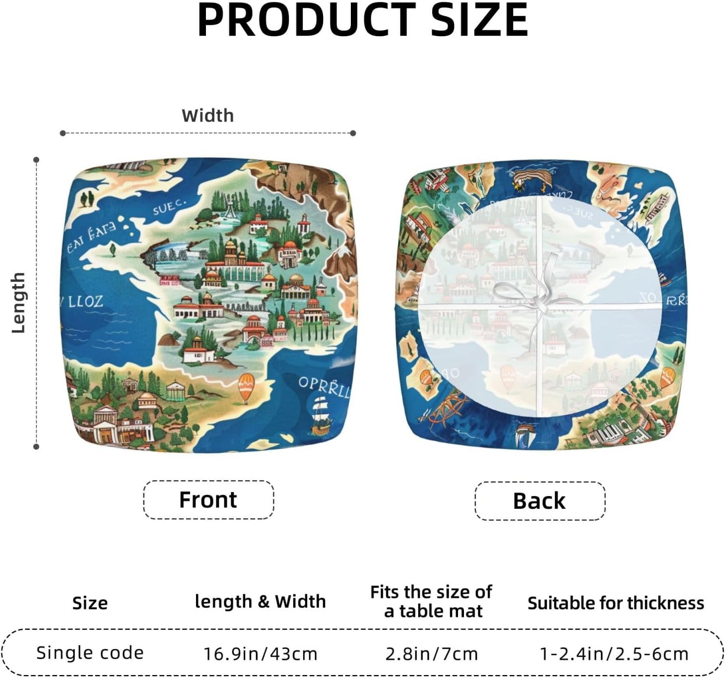 Greece Map Print Square Cushion Covers 6 Pcs Set Elastic Non-Slip Seat Cushion Slipcovers Pet Furniture Protectors for Chair, Sofa